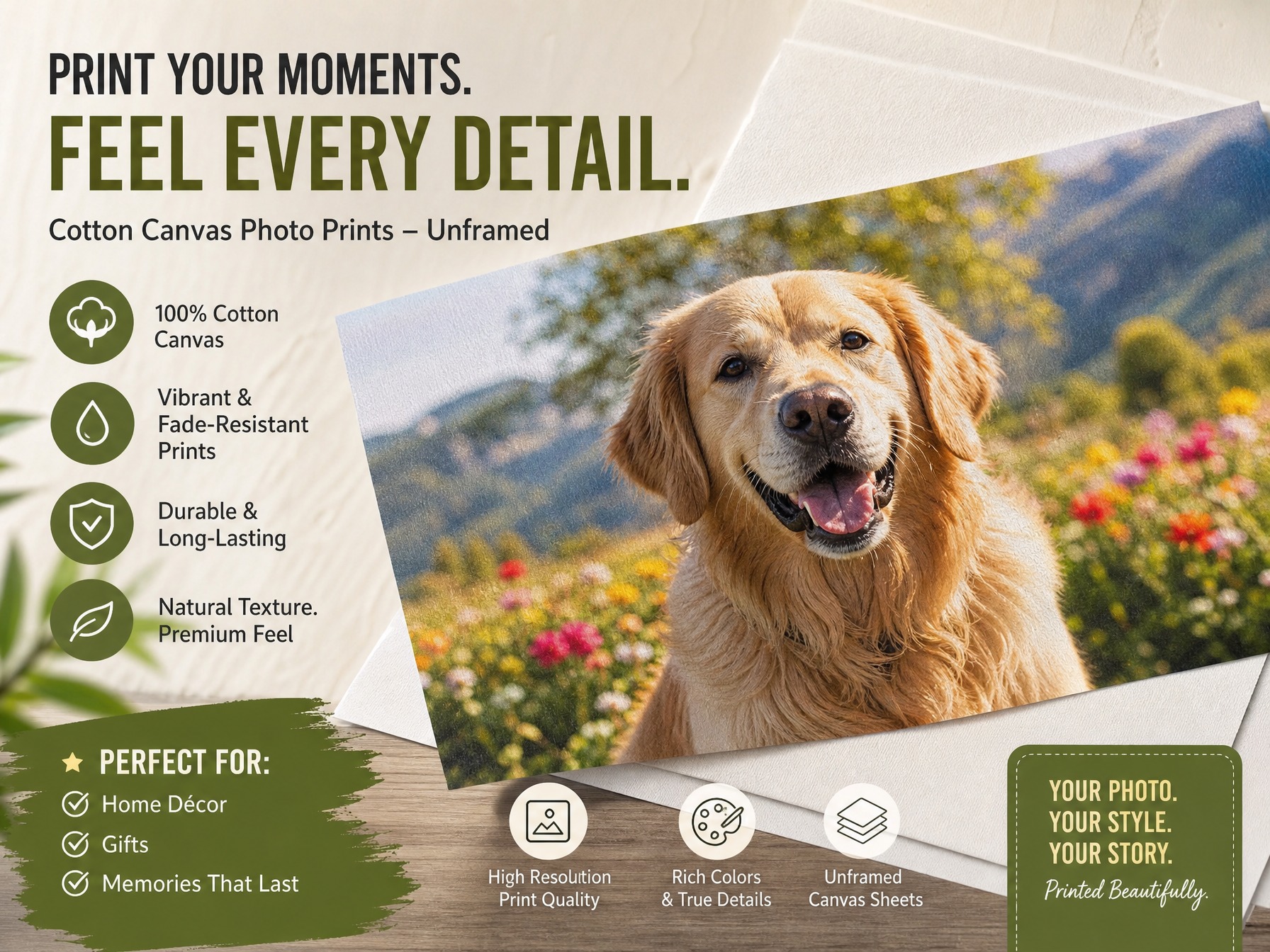 Your photos into printed canvas fabric—perfect for framing printed look paintings, remembrance pieces, one-of-a-kind handmade gifts