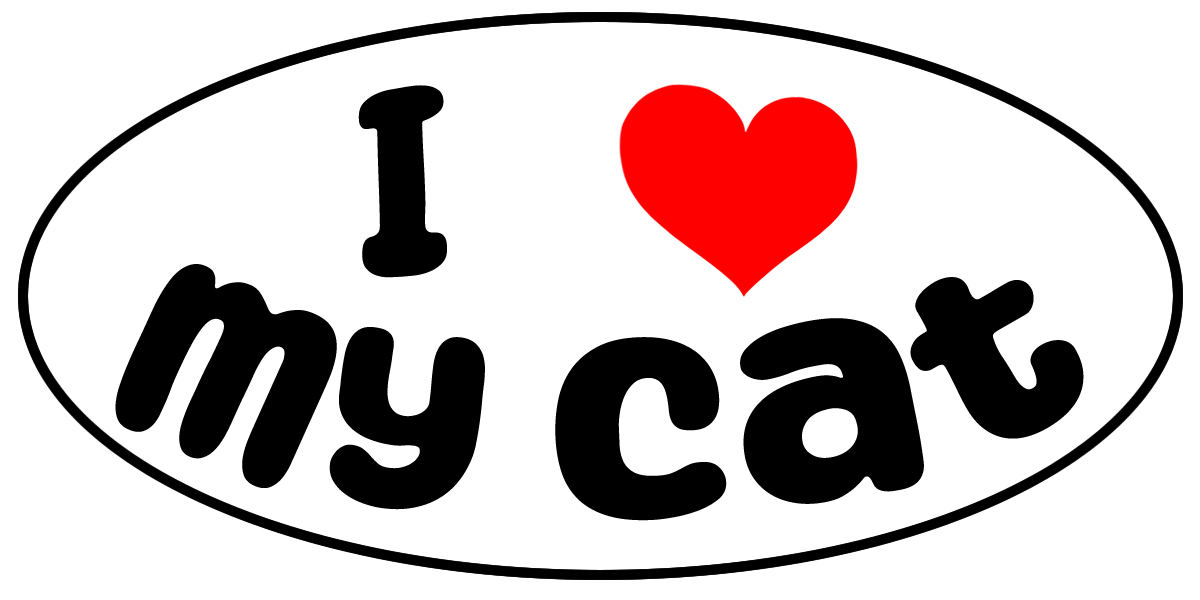 I Love My Cat Oval Vinyl Bumper Sticker, Window Cling or Bumper Sticker Magnet in UV Laminate Coating - Custom Bumper Sticker, Vinyl Sticker, or Magnet