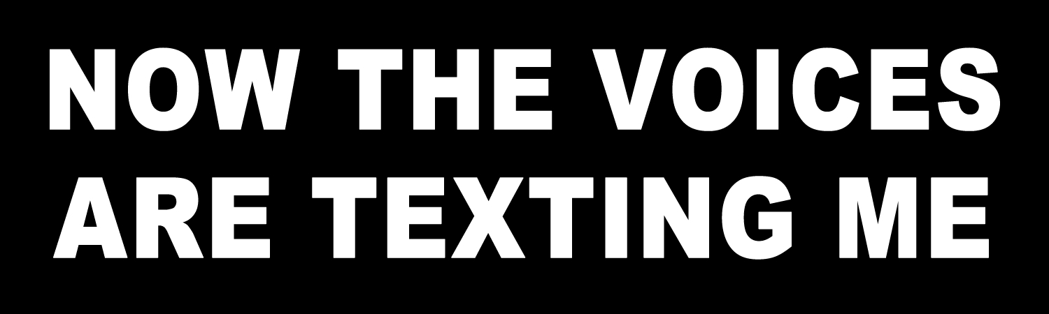 Now The Voices Are Texting Me Vinyl Bumper Sticker, Window Cling or Bumper Sticker Magnet in UV Laminate Coating - Custom Bumper Sticker, Vinyl Sticker, or Magnet