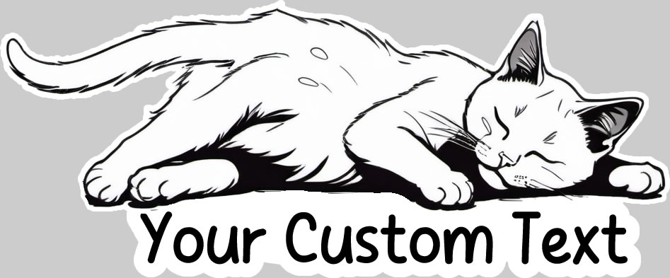 Sleeping cat your custom text Vinyl Bumper Sticker  Window Cling or Bumper Sticker Magnet in UV Laminate Coating - Custom Bumper Sticker, Vinyl Sticker, or Magnet