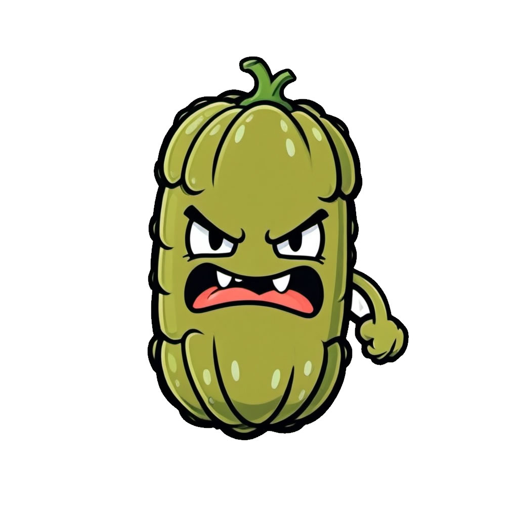 Angry Pickle Vinyl Bumper Sticker  Window Cling or Bumper Sticker Magnet in UV Laminate Coating - Custom Bumper Sticker, Vinyl Sticker, or Magnet