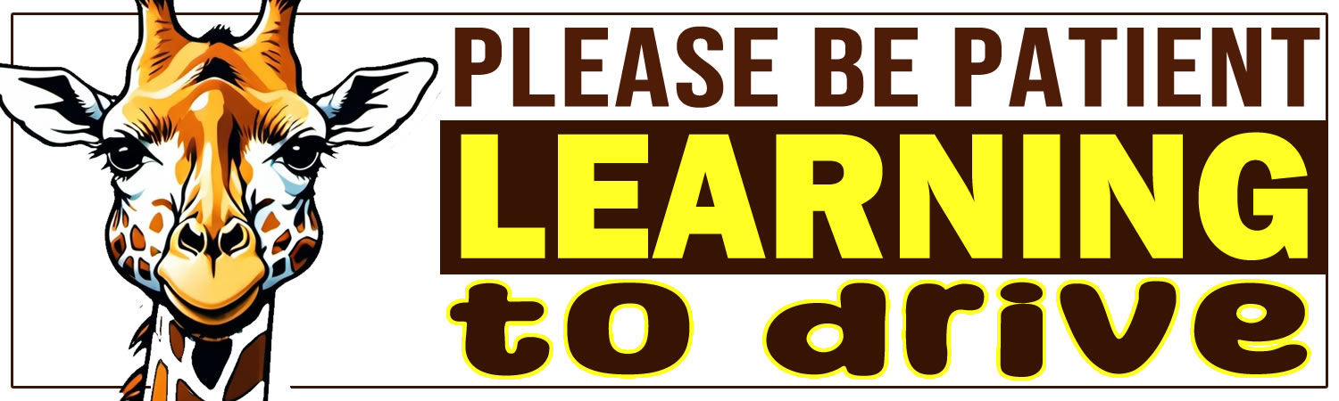 Please Be Patient Learning To Drive Vinyl Bumper Sticker  Window Cling or Bumper Sticker Magnet in UV Laminate Coating - Custom Bumper Sticker, Vinyl Sticker, or Magnet