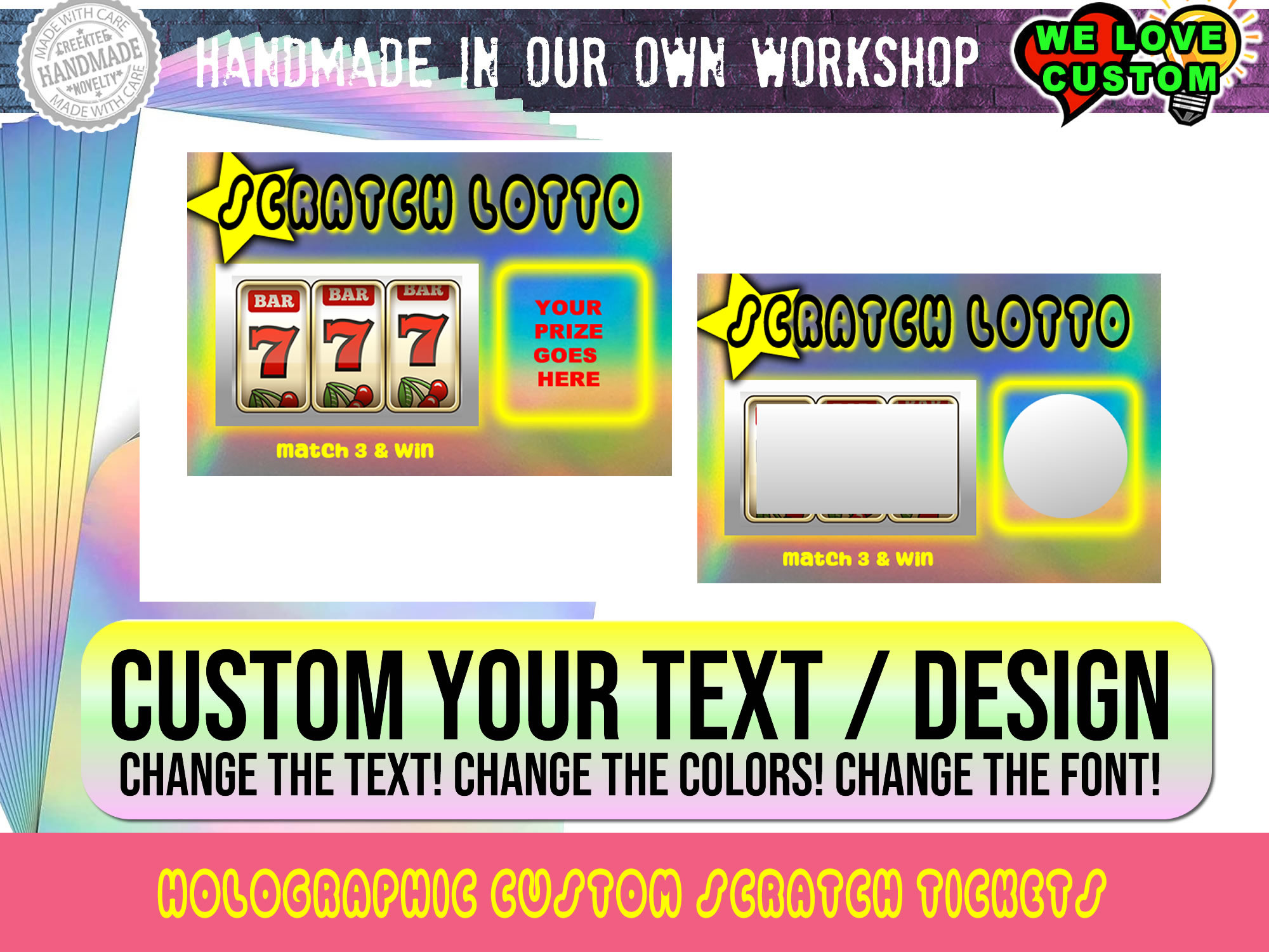 Scratch Lotto Custom Holographic Scratch Ticket - Custom Bumper Sticker, Vinyl Sticker, or Magnet