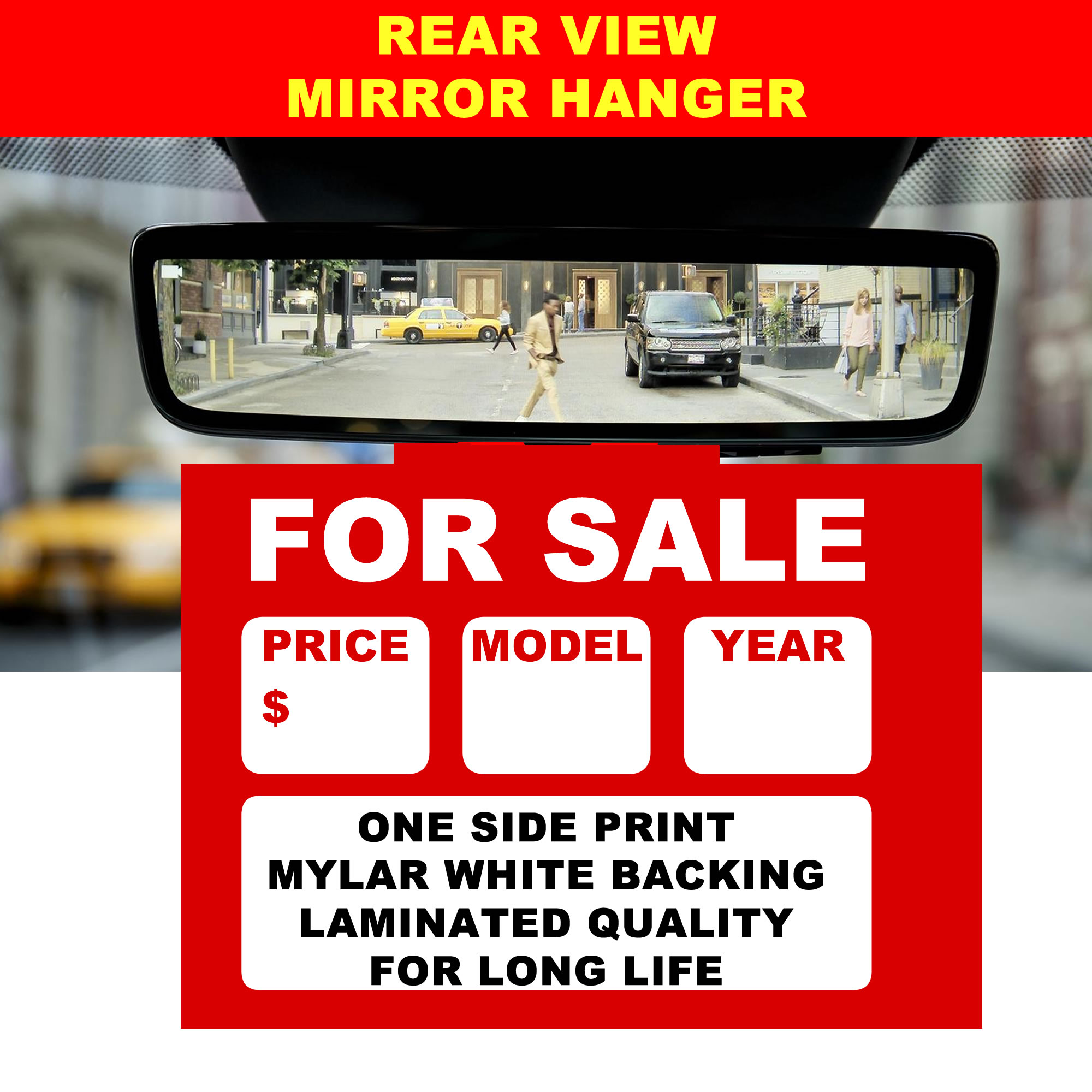 For Sale  Rear View Laminated Mirror Hanger - Custom Bumper Sticker, Vinyl Sticker, or Magnet