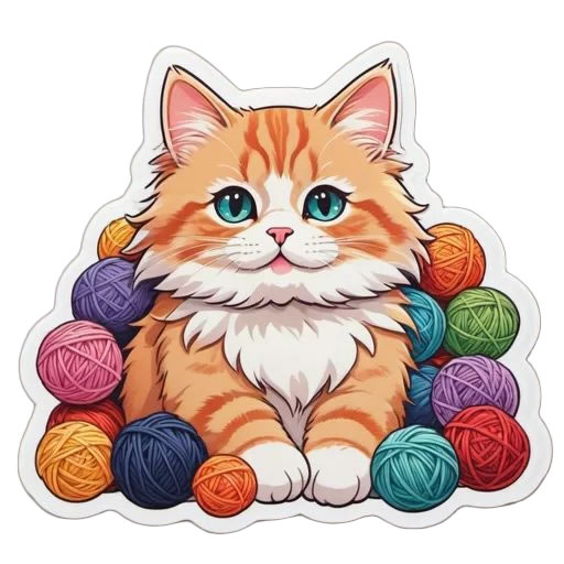Cat with Yarn Sticker Magnet - Custom Bumper Sticker, Vinyl Sticker, or Magnet