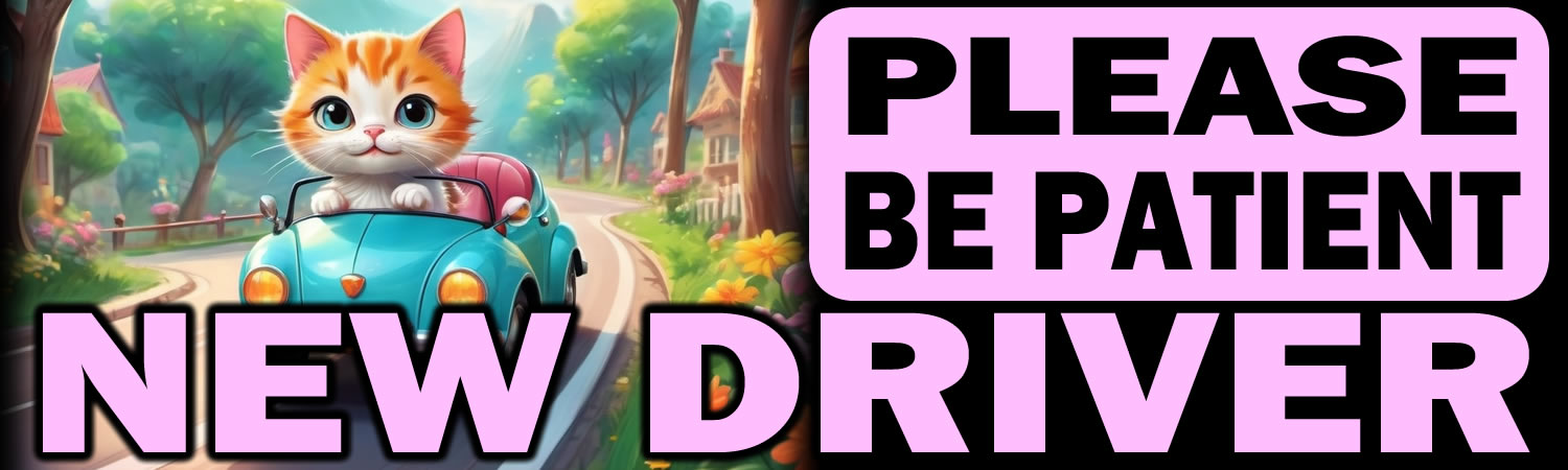 Please be Patient New Driver Vinyl Bumper Sticker  Window Cling or Bumper Sticker Magnet in UV Laminate Coating - Custom Bumper Sticker, Vinyl Sticker, or Magnet