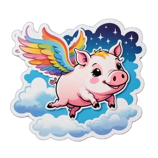 Flying Pig with Rainbow Wings Magnet - Custom Bumper Sticker, Vinyl Sticker, or Magnet