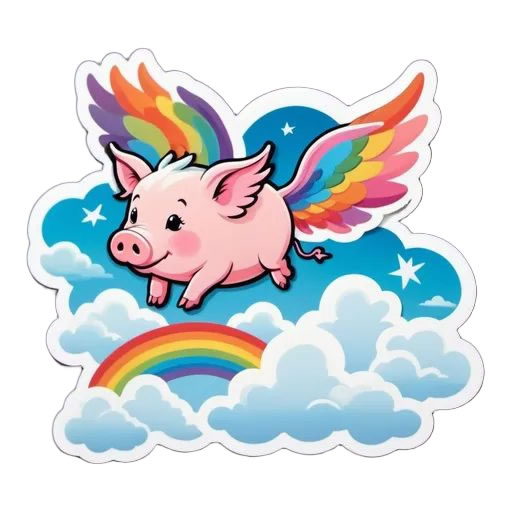 Flying Pig with Rainbow Wings Magnet - Custom Bumper Sticker, Vinyl Sticker, or Magnet