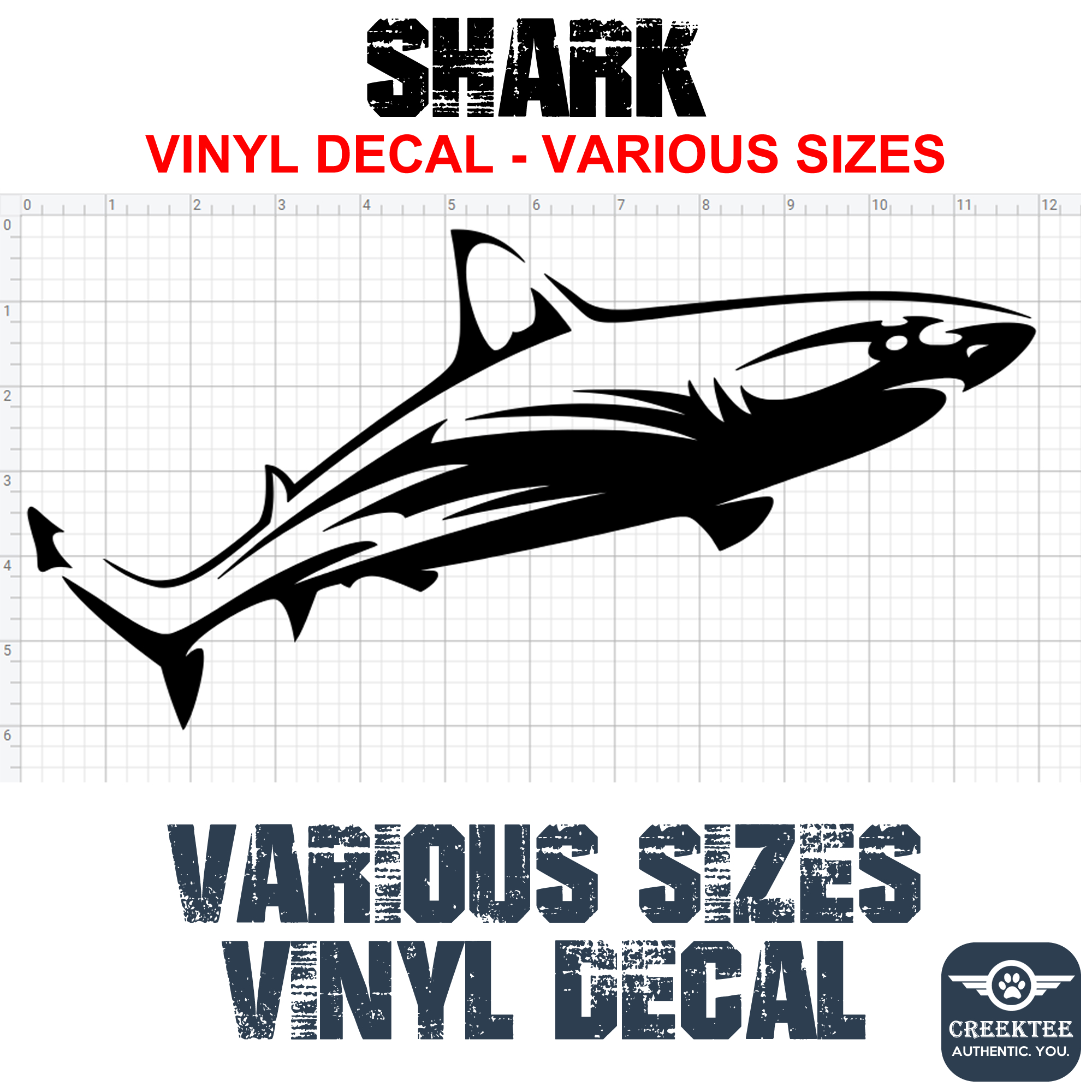 Shark Vinyl Decal In Various Colors  Chrome Colors and Various Sizes - Custom Bumper Sticker, Vinyl Sticker, or Magnet