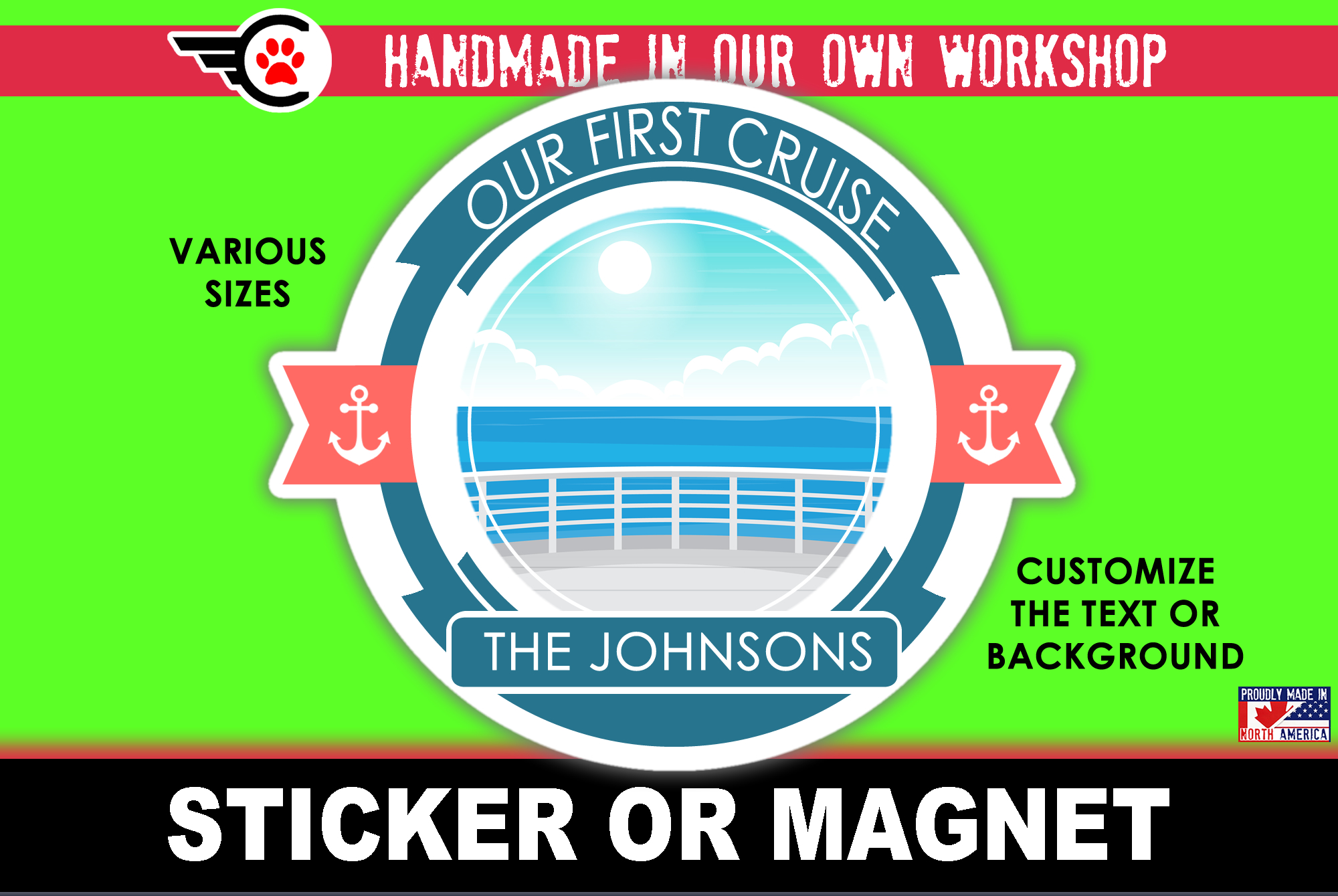Our First Cruise Die Cut Vinyl Sticker  Window Cling or Magnet with Laminate Coating in Various Sizes - Custom Bumper Sticker, Vinyl Sticker, or Magnet
