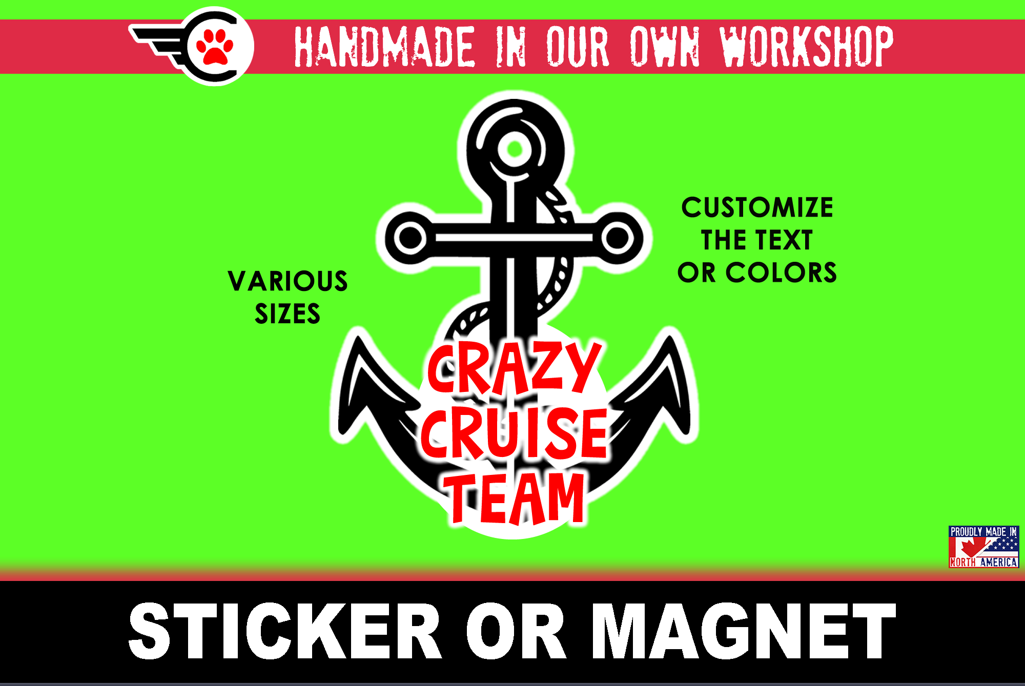 Crazy Cruise Team Die Cut Vinyl Sticker  Window Cling or Magnet with Laminate Coating in Various Sizes - Custom Bumper Sticker, Vinyl Sticker, or Magnet