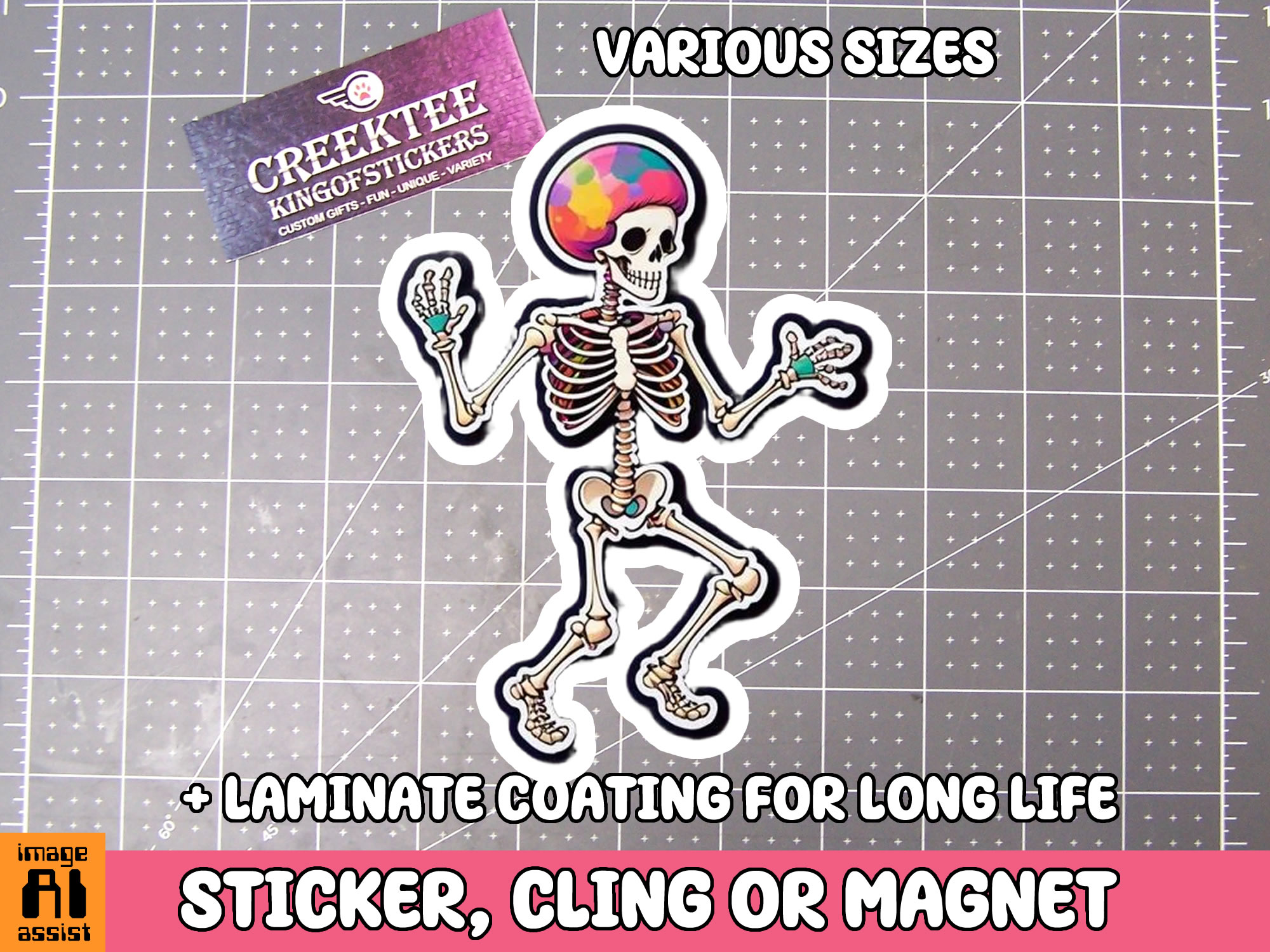 Skeleton Die Cut Vinyl Sticker  Window Cling or Magnet with Laminate Coating in Various Sizes - Custom Bumper Sticker, Vinyl Sticker, or Magnet