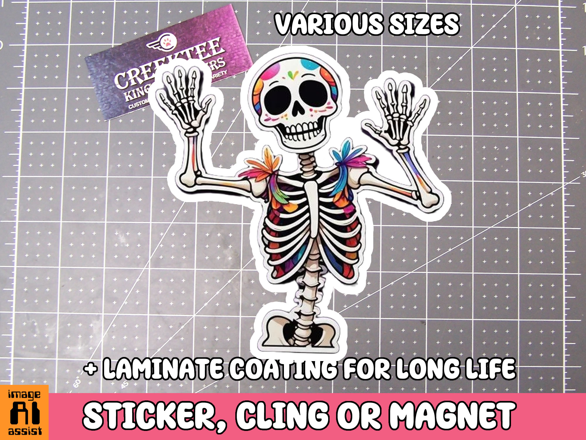 Skeleton  Die Cut Vinyl Sticker  Window Cling or Magnet with Laminate Coating in Various Sizes - Custom Bumper Sticker, Vinyl Sticker, or Magnet
