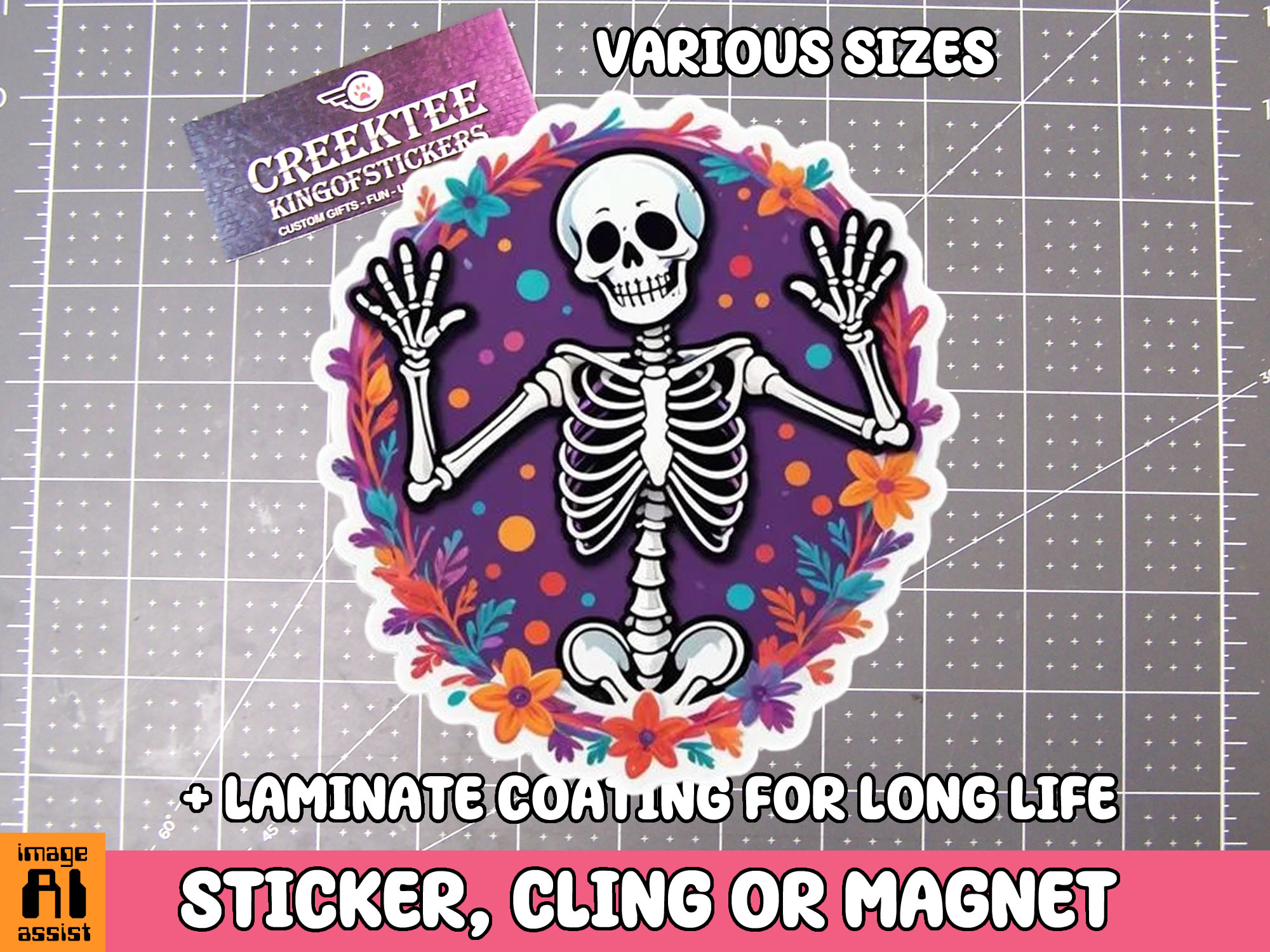 Skeleton Die Cut Vinyl Sticker  Window Cling or Magnet with Laminate Coating in Various Sizes - Custom Bumper Sticker, Vinyl Sticker, or Magnet