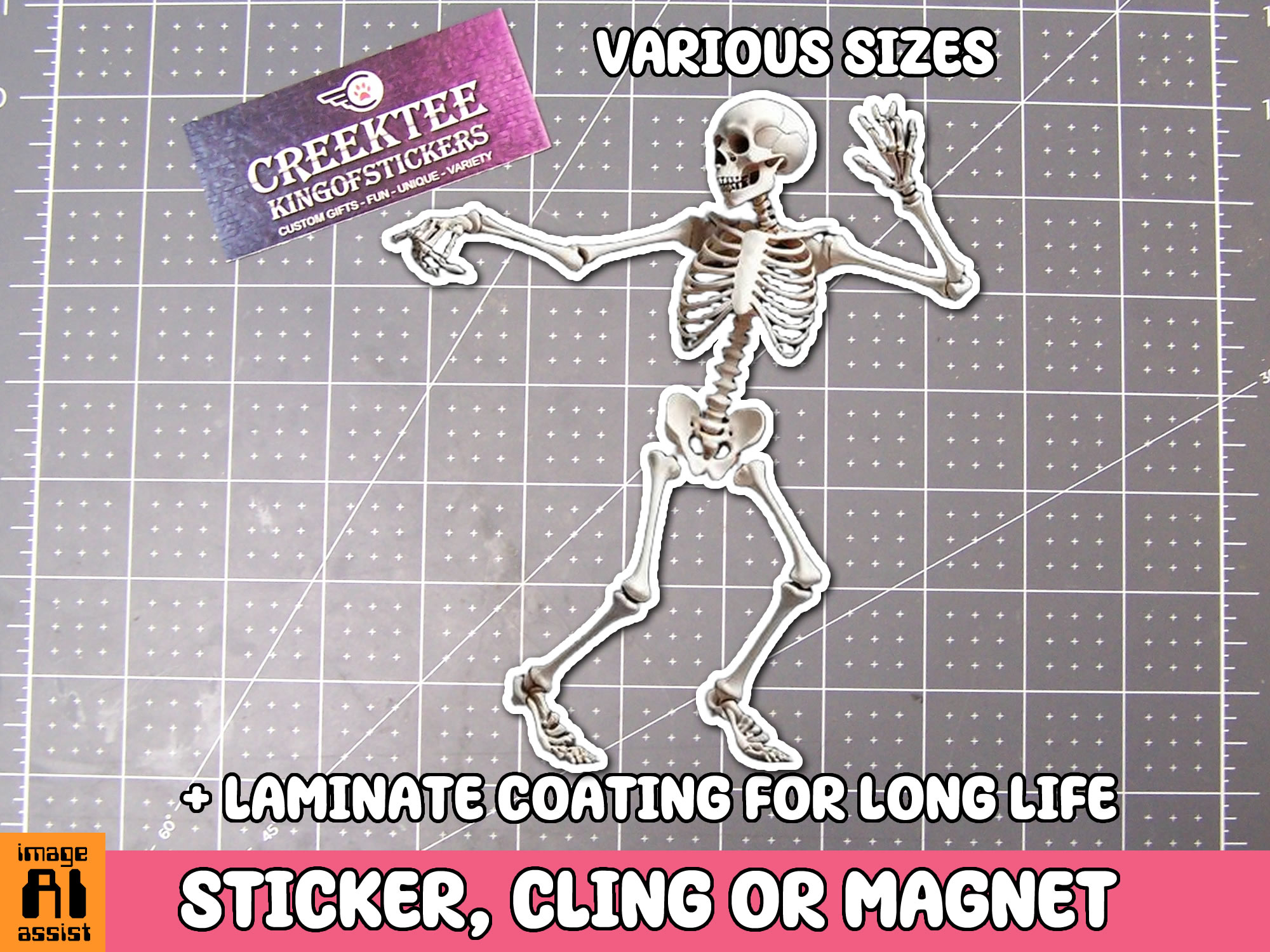 Skeleton Dancing Die Cut Vinyl Sticker  Window Cling or Magnet with Laminate Coating in Various Sizes - Custom Bumper Sticker, Vinyl Sticker, or Magnet