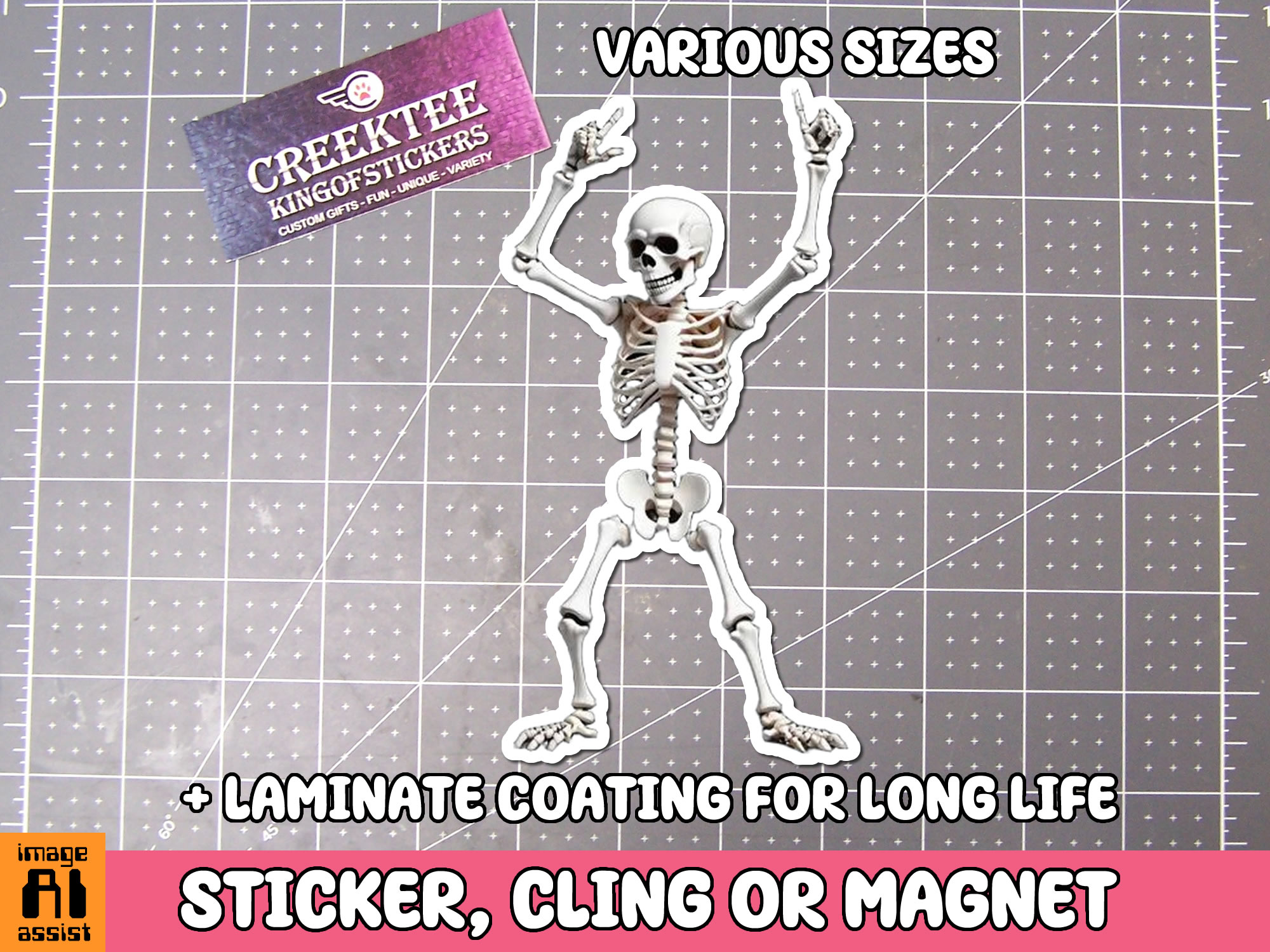 Skeleton Dancing Die Cut Vinyl Sticker  Window Cling or Magnet with Laminate Coating in Various Sizes - Custom Bumper Sticker, Vinyl Sticker, or Magnet