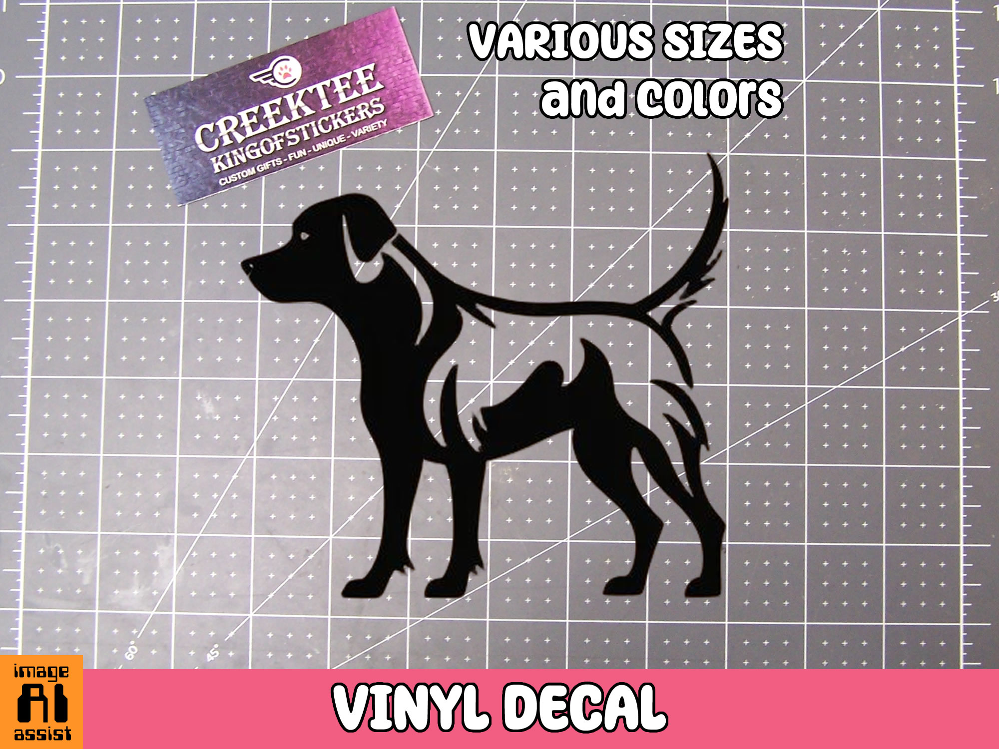 Dog Vinyl Decal In Various Colors  Chrome Colors and Various Sizes - Custom Bumper Sticker, Vinyl Sticker, or Magnet