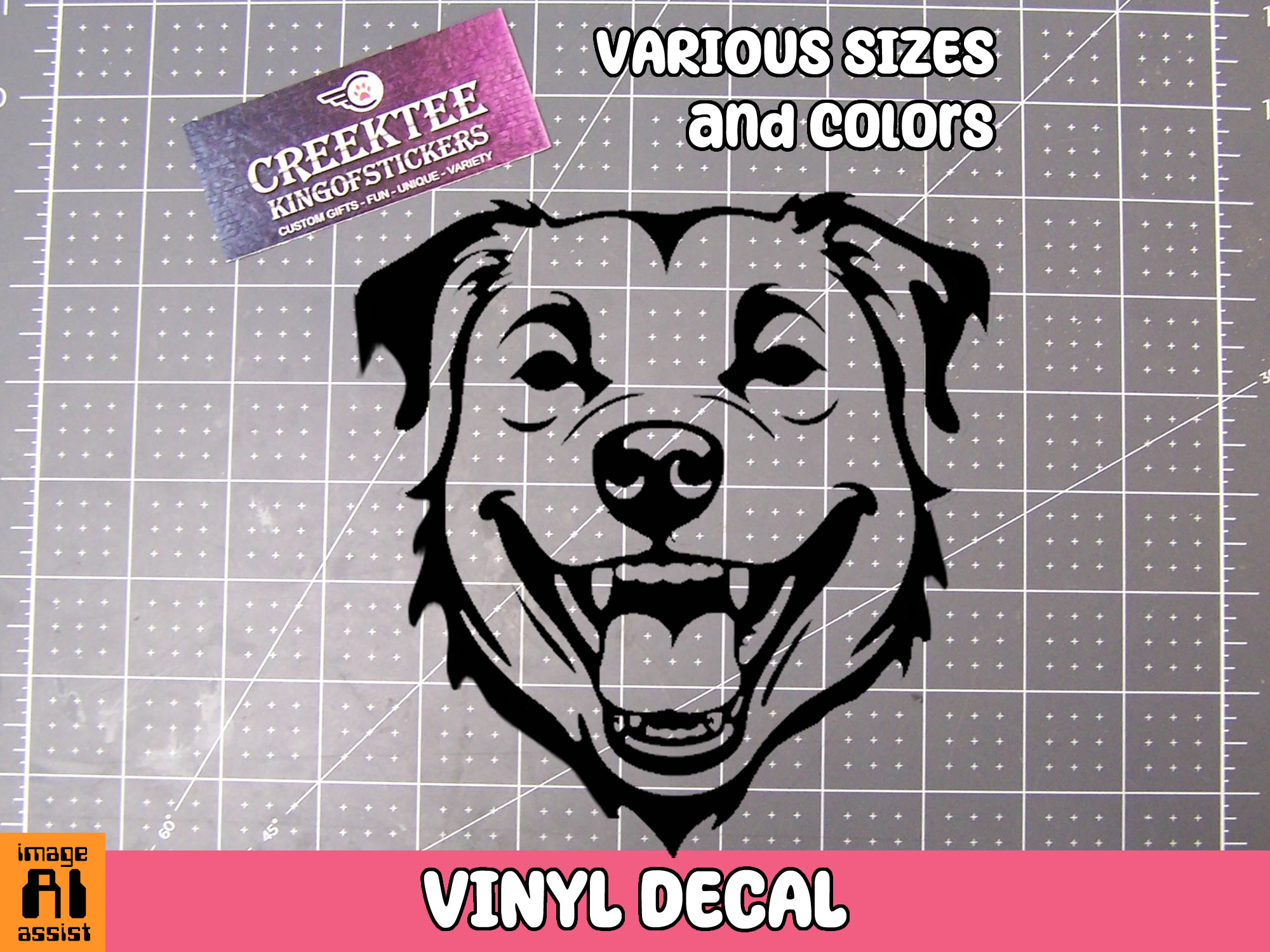 Dog Vinyl Decal In Various Colors  Chrome Colors and Various Sizes - Custom Bumper Sticker, Vinyl Sticker, or Magnet