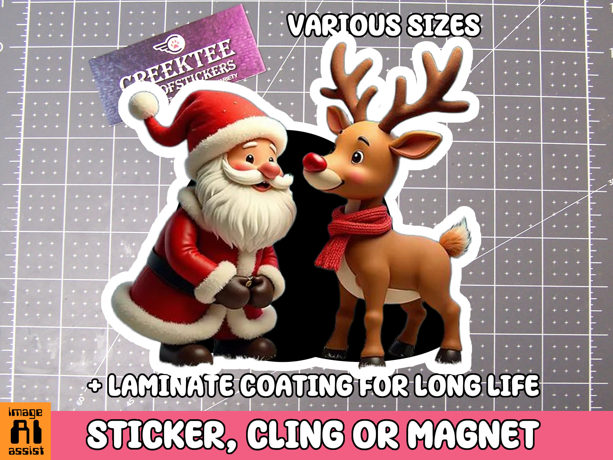 Santa and Reindeer Vinyl Decal In Various Colors  Chrome Colors and Various Sizes - Custom Bumper Sticker, Vinyl Sticker, or Magnet