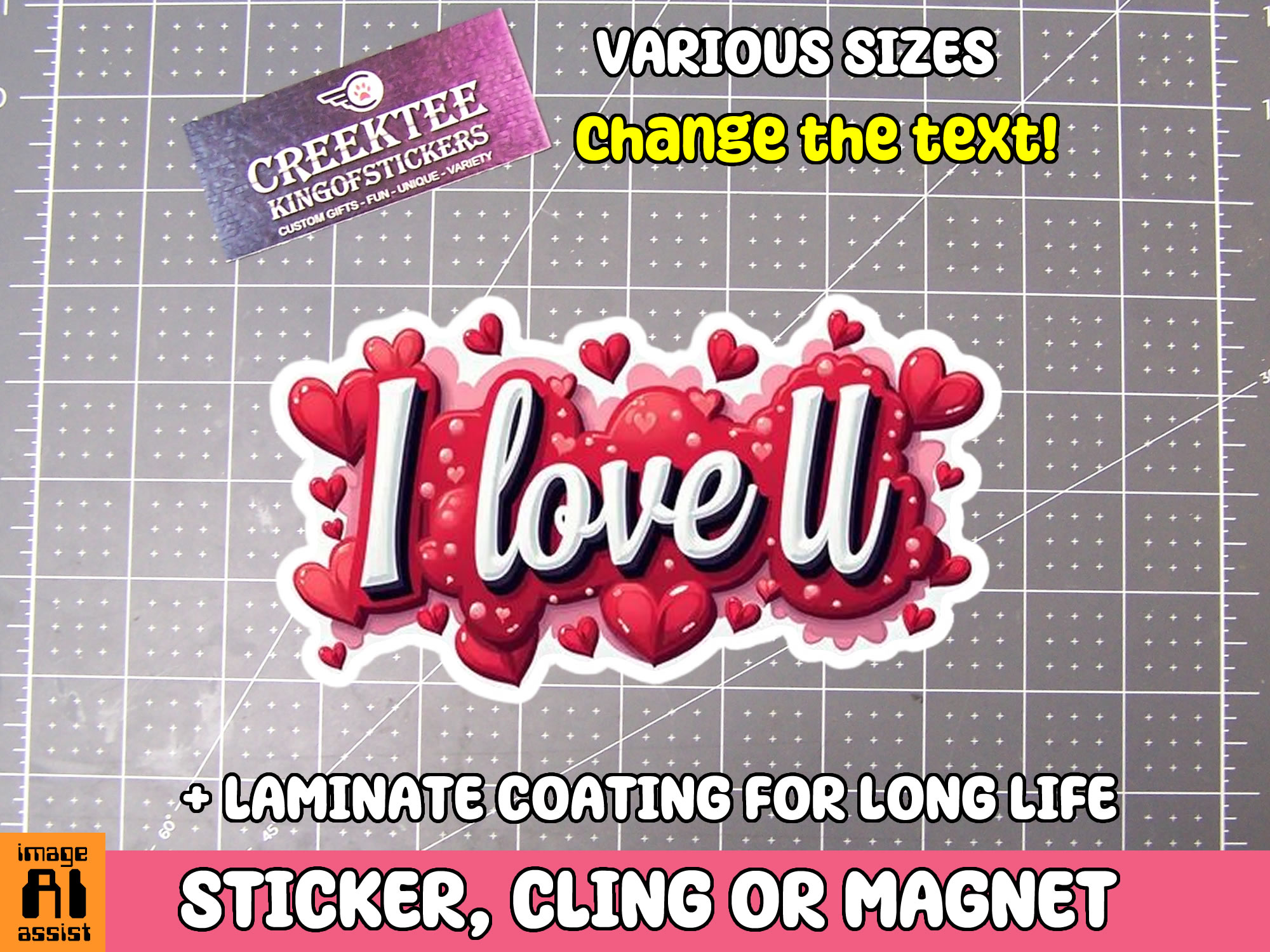 I Love You Die Cut Vinyl Sticker  Window Cling or Magnet with Laminate Coating in Various Sizes - Custom Bumper Sticker, Vinyl Sticker, or Magnet
