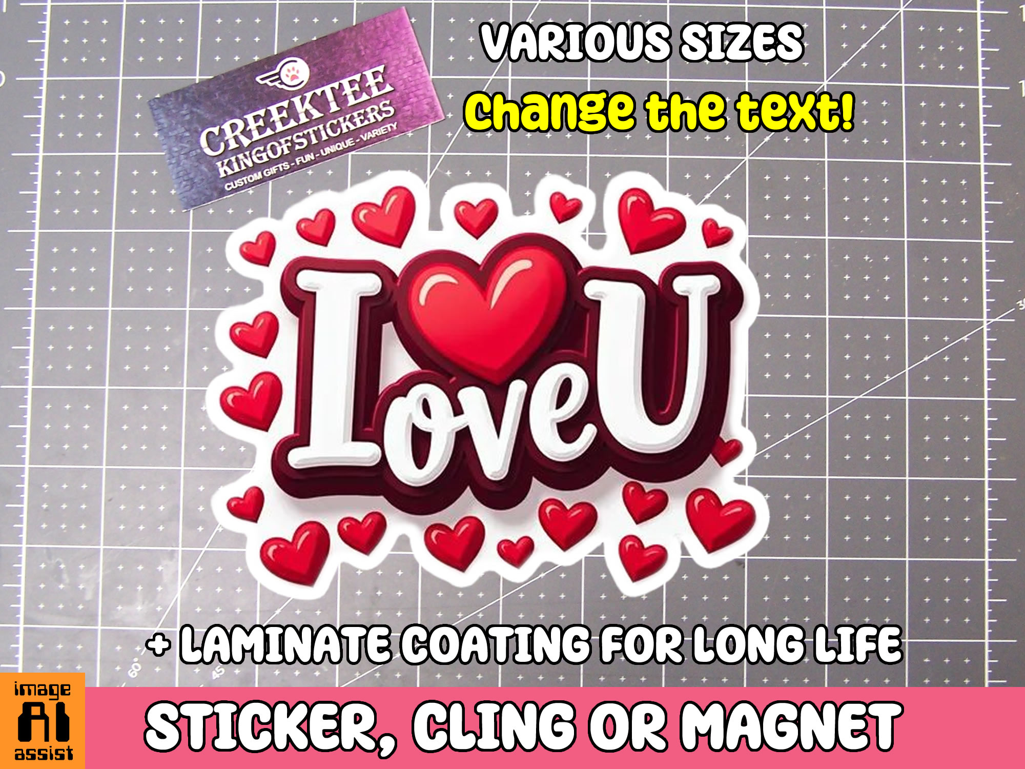 I Love You Die Cut Vinyl Sticker  Window Cling or Magnet with Laminate Coating in Various Sizes - Custom Bumper Sticker, Vinyl Sticker, or Magnet
