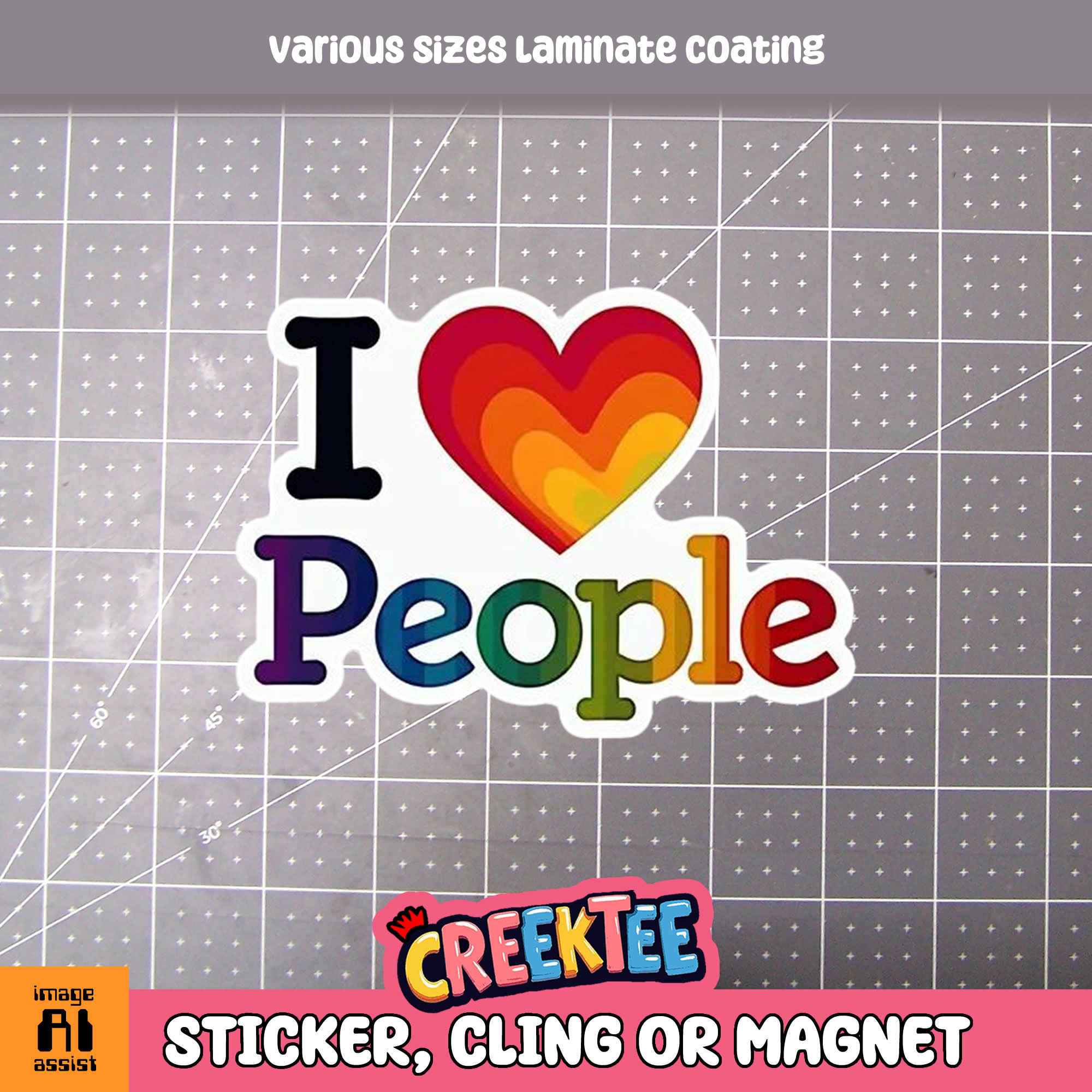 I Love People Die Cut Vinyl Sticker  Window Cling or Magnet with Laminate Coating in Various Sizes - Custom Bumper Sticker, Vinyl Sticker, or Magnet