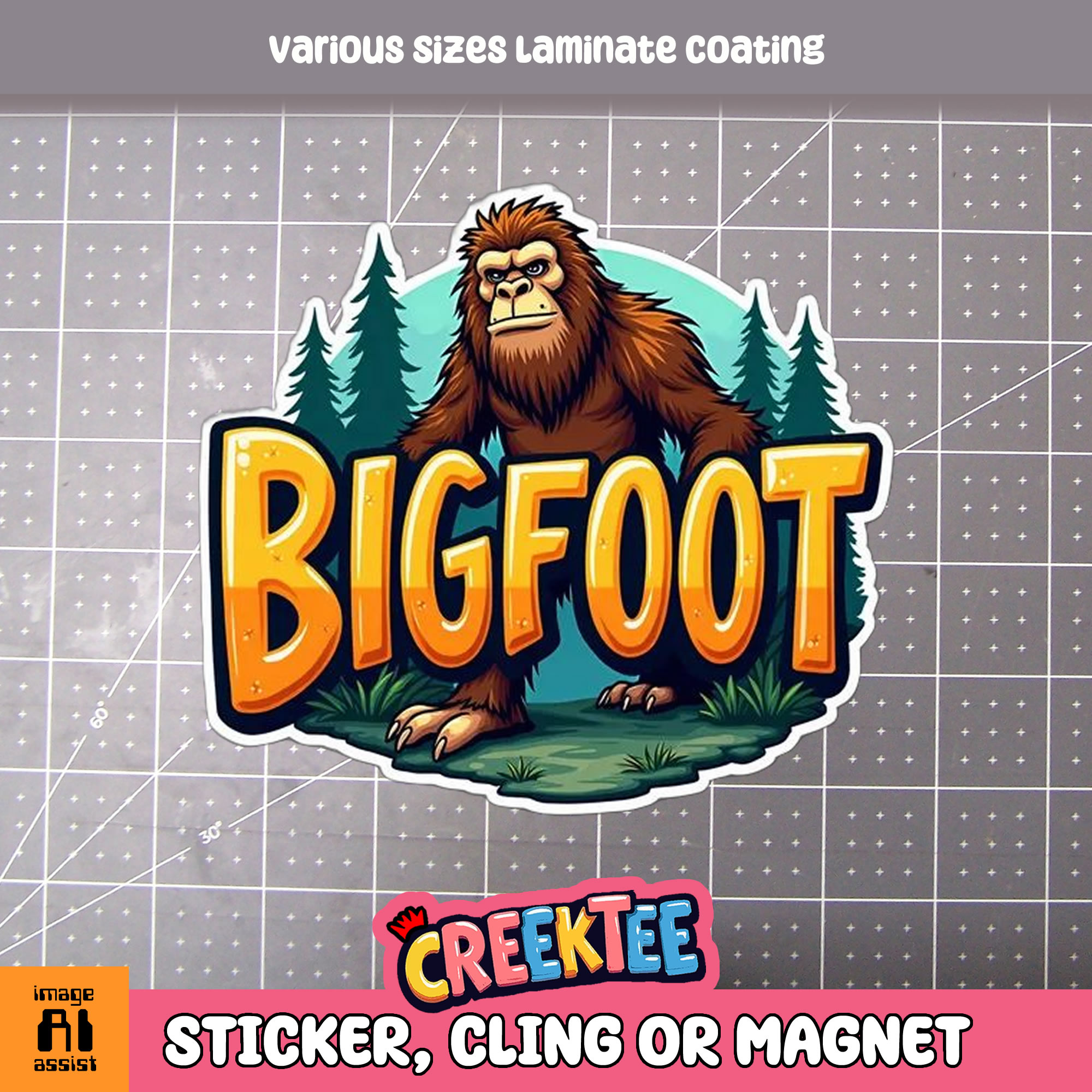 Bigfoot Die Cut Vinyl Sticker  Window Cling or Magnet with Laminate Coating in Various Sizes - Custom Bumper Sticker, Vinyl Sticker, or Magnet