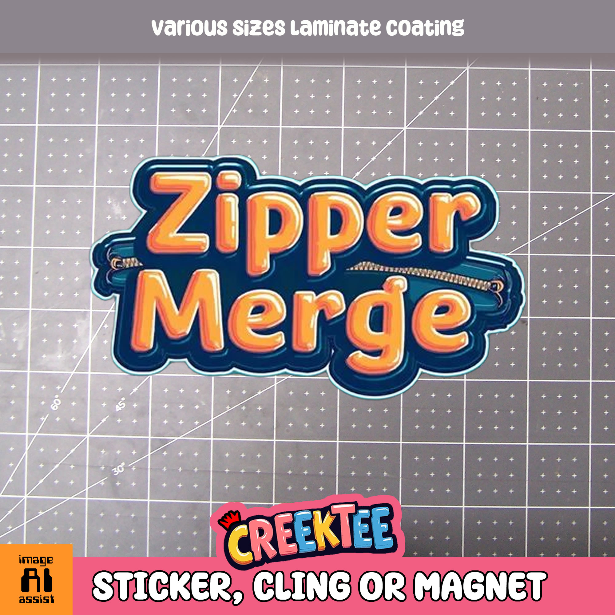Zipper Merge Die Cut Vinyl Sticker  Window Cling or Magnet with Laminate Coating in Various Sizes - Custom Bumper Sticker, Vinyl Sticker, or Magnet