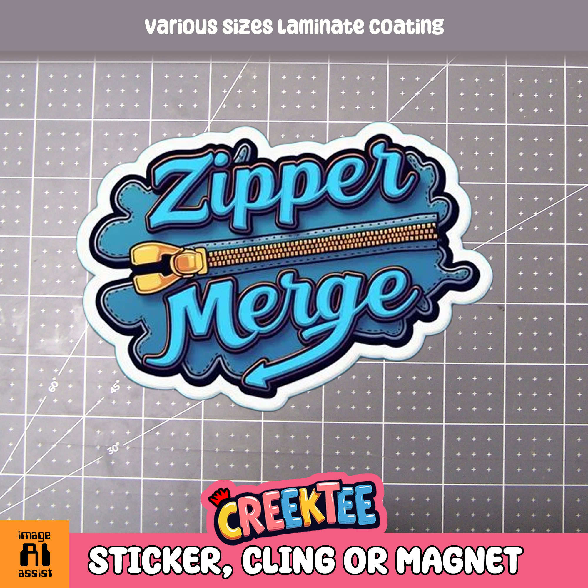Zipper Merge Die Cut Vinyl Sticker  Window Cling or Magnet with Laminate Coating in Various Sizes - Custom Bumper Sticker, Vinyl Sticker, or Magnet