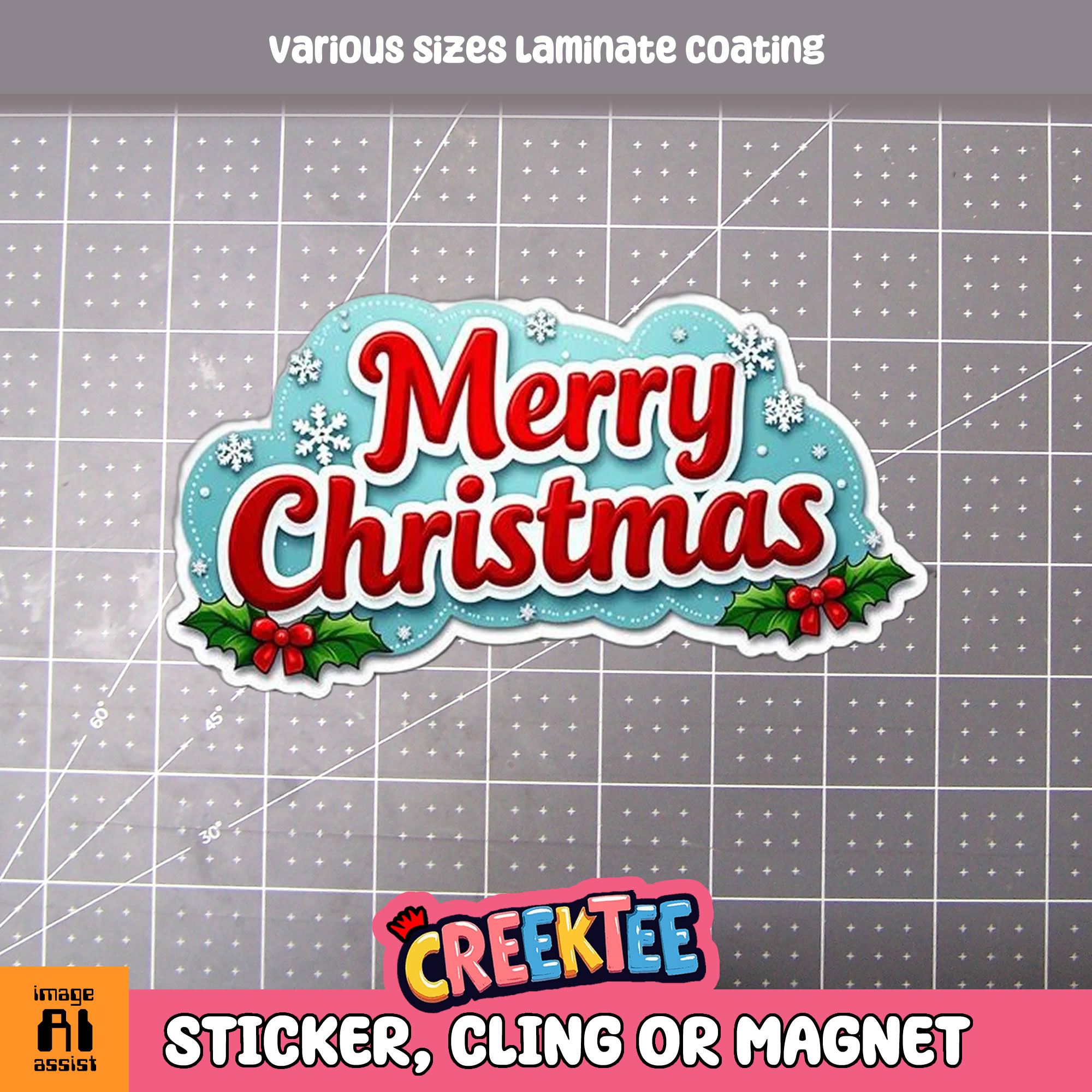 Merry Christmas Die Cut Vinyl Sticker  Window Cling or Magnet with Laminate Coating in Various Sizes - Custom Bumper Sticker, Vinyl Sticker, or Magnet