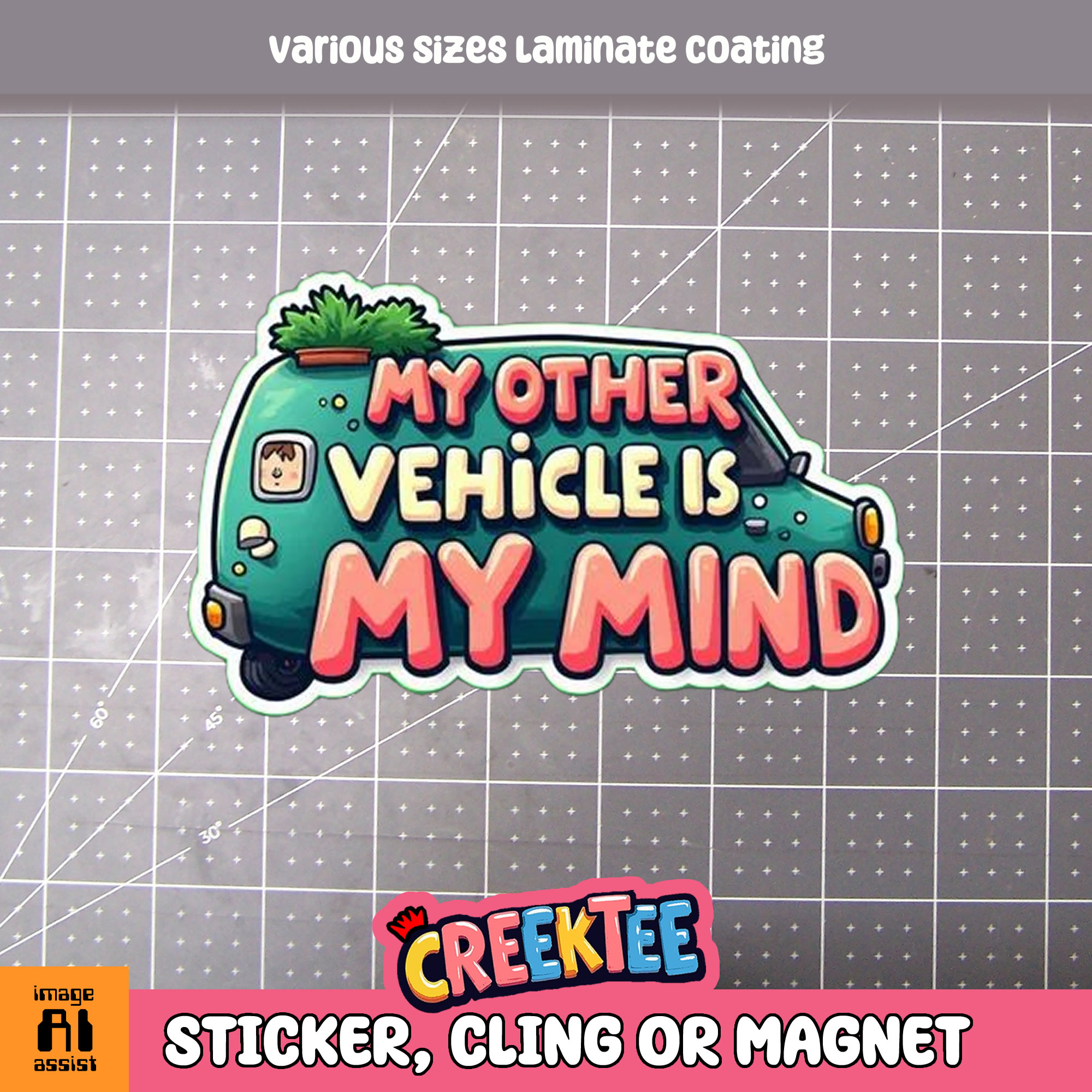 My Other Vehicle is My Mind Die Cut Vinyl Sticker  Window Cling or Magnet with Laminate Coating in Various Sizes - Custom Bumper Sticker, Vinyl Sticker, or Magnet