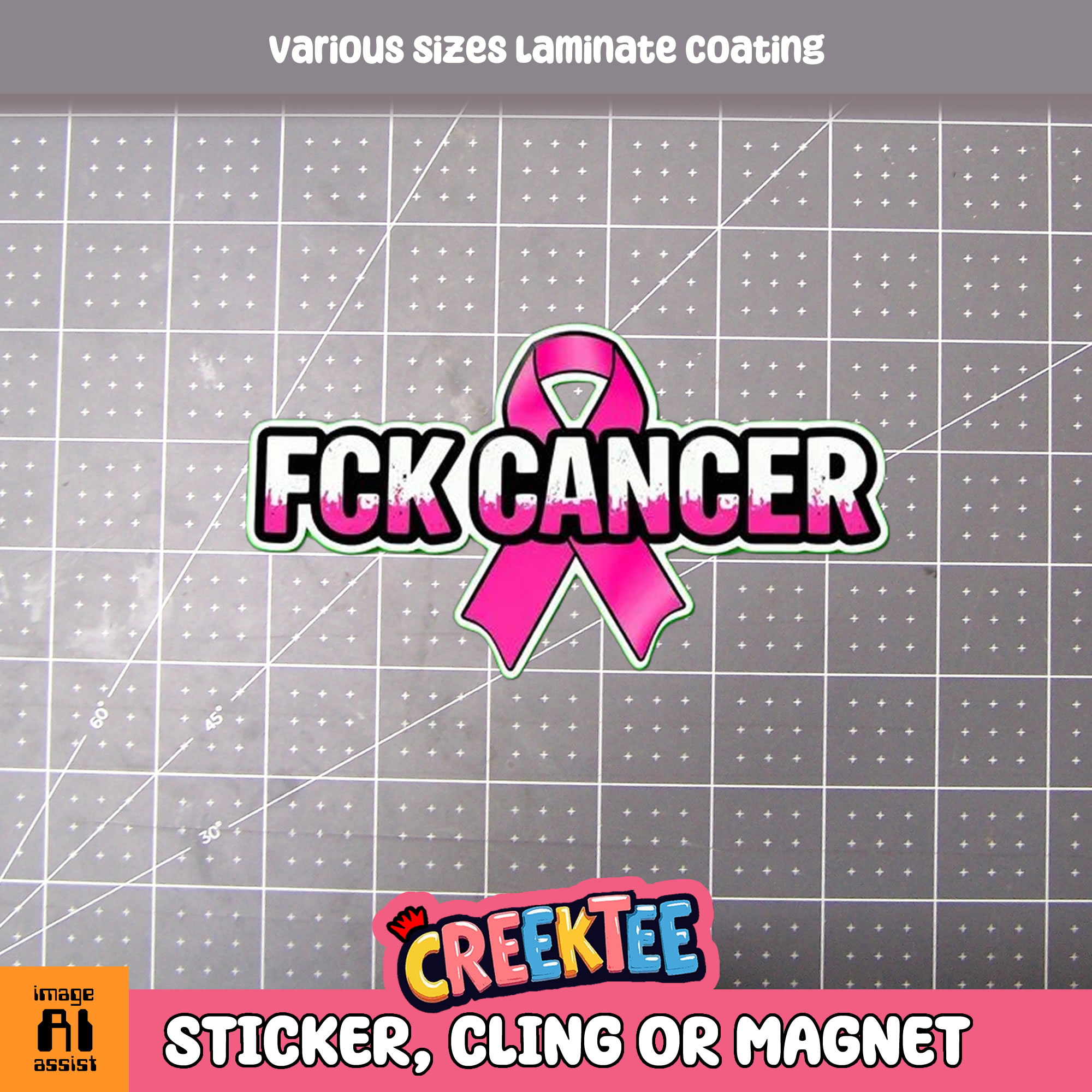 FCK Cancer Die Cut Vinyl Sticker  Window Cling or Magnet with Laminate Coating in Various Sizes - Custom Bumper Sticker, Vinyl Sticker, or Magnet