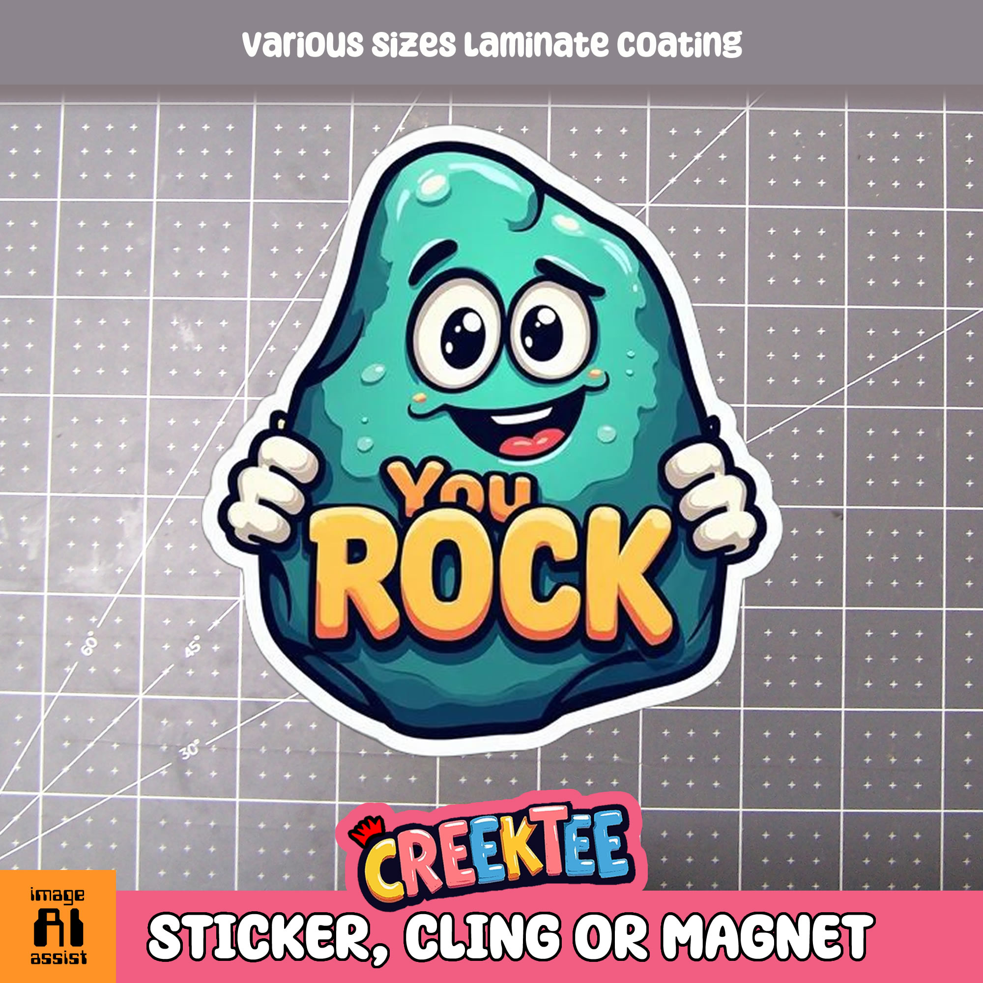 You Rock Die Cut Vinyl Sticker  Window Cling or Magnet with Laminate Coating in Various Sizes - Custom Bumper Sticker, Vinyl Sticker, or Magnet