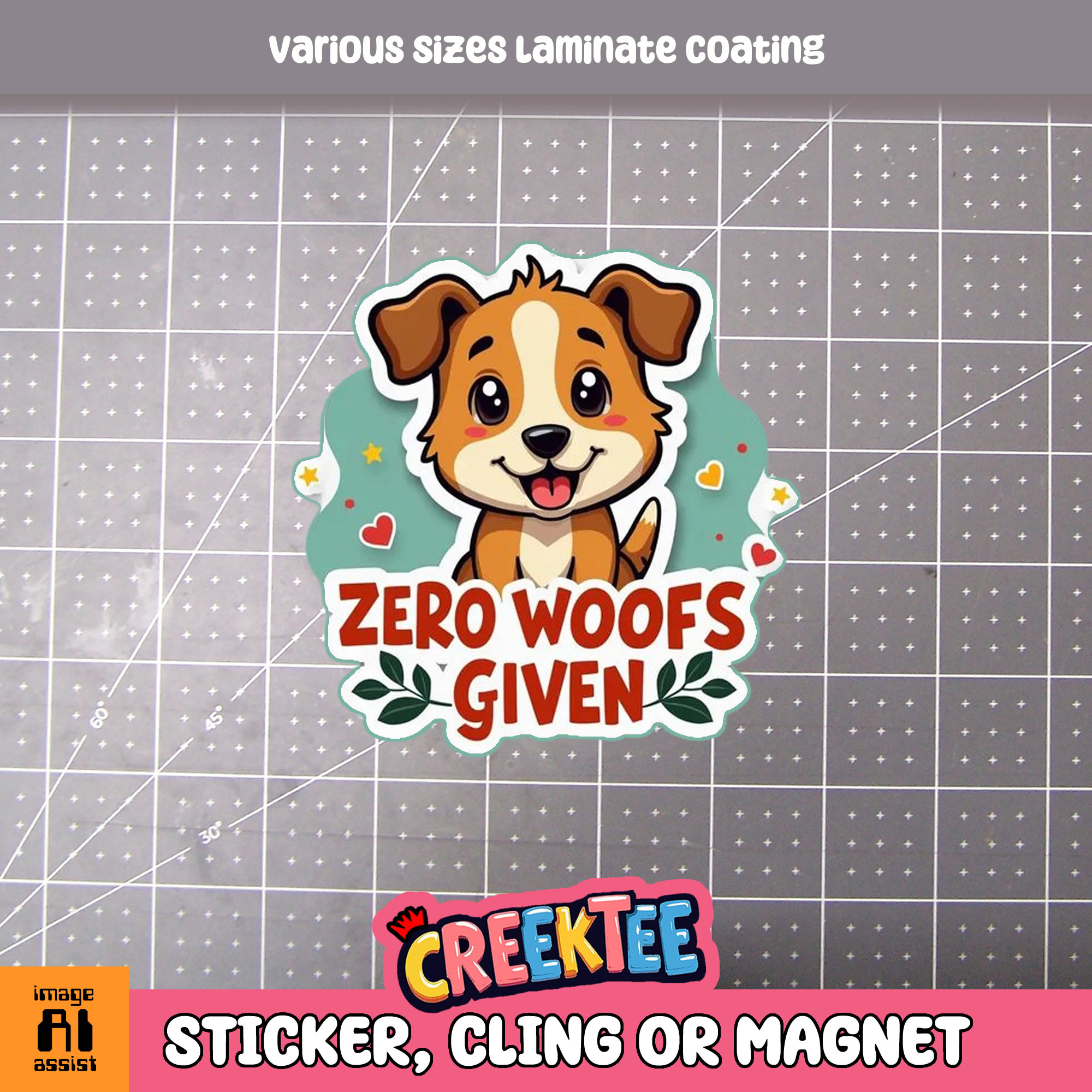 Zero Woofs Given Die Cut Vinyl Sticker  Window Cling or Magnet with Laminate Coating in Various Sizes - Custom Bumper Sticker, Vinyl Sticker, or Magnet