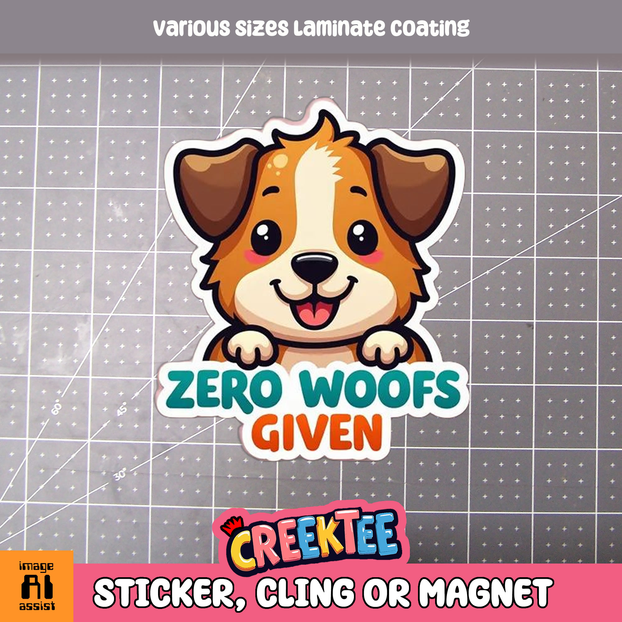Zero Woofs Given Die Cut Vinyl Sticker  Window Cling or Magnet with Laminate Coating in Various Sizes - Custom Bumper Sticker, Vinyl Sticker, or Magnet