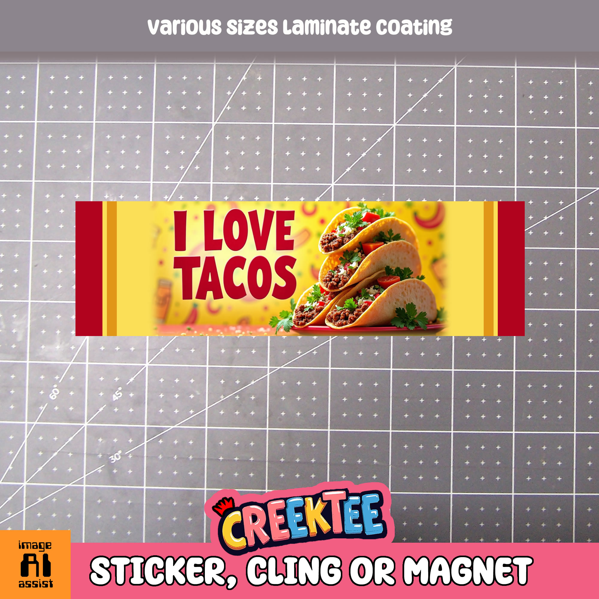 I love Tacos Vinyl Sticker  Window Cling or Magnet with Laminate Coating in Various Sizes - Custom Bumper Sticker, Vinyl Sticker, or Magnet