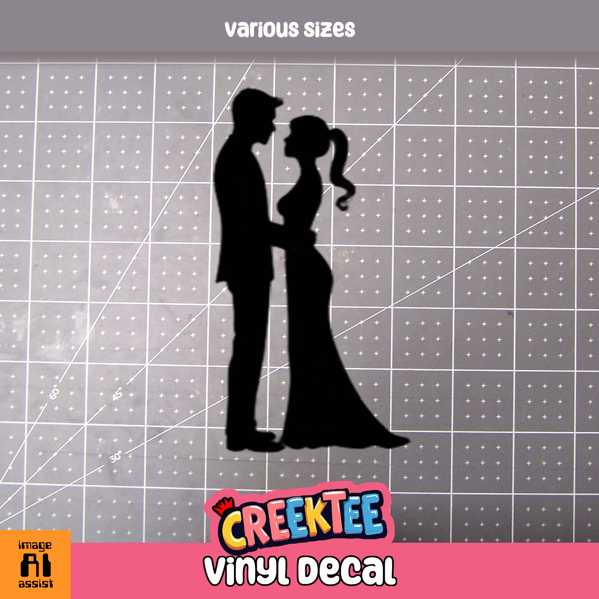 Man and Woman Embracing Vinyl Decal In Various Colors  Chrome Colors and Various Sizes - Custom Bumper Sticker, Vinyl Sticker, or Magnet