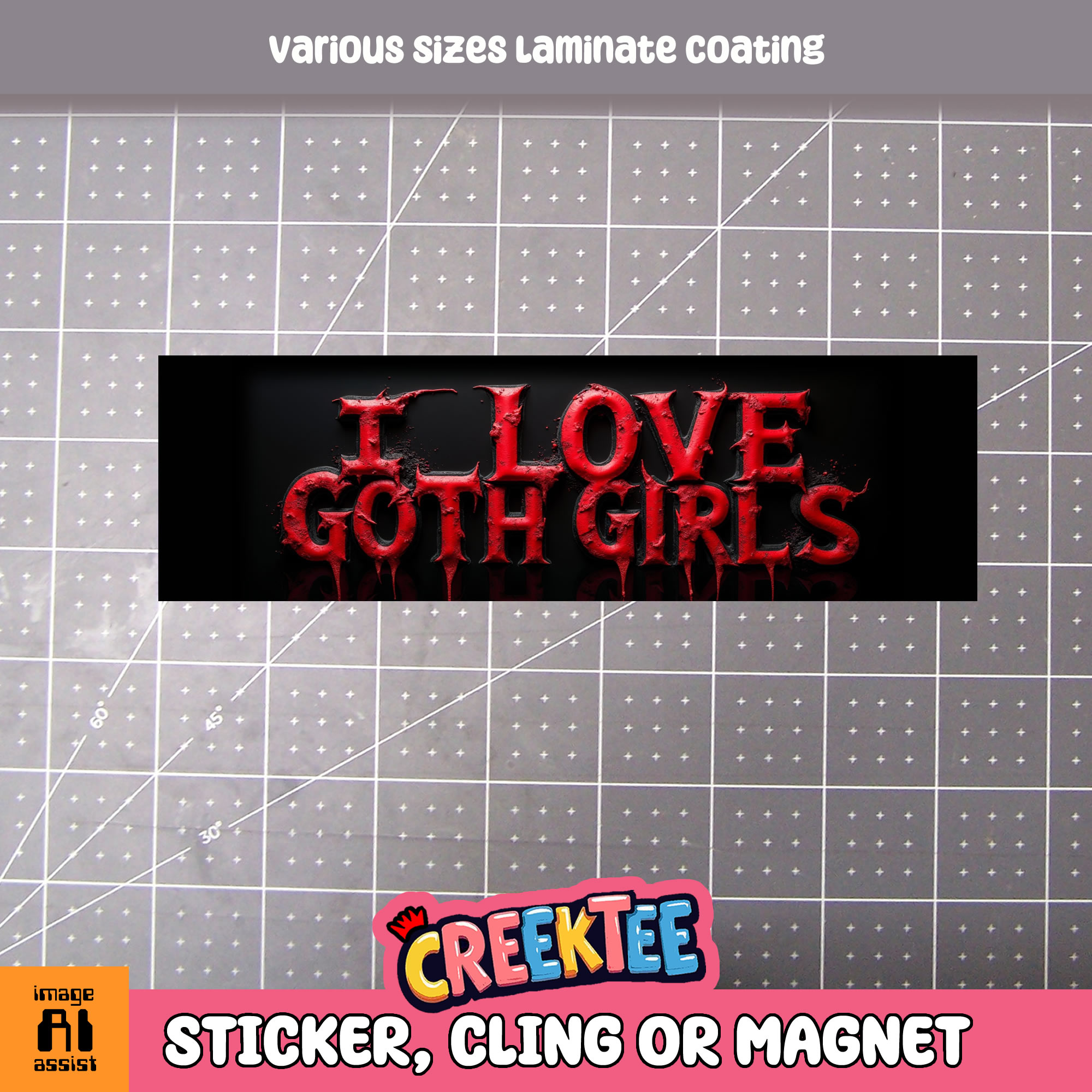 I Love Goth Girls Vinyl Bumper Sticker  Window Cling or Magnet in UV Laminate Coating and Various Sizes - Custom Bumper Sticker, Vinyl Sticker, or Magnet