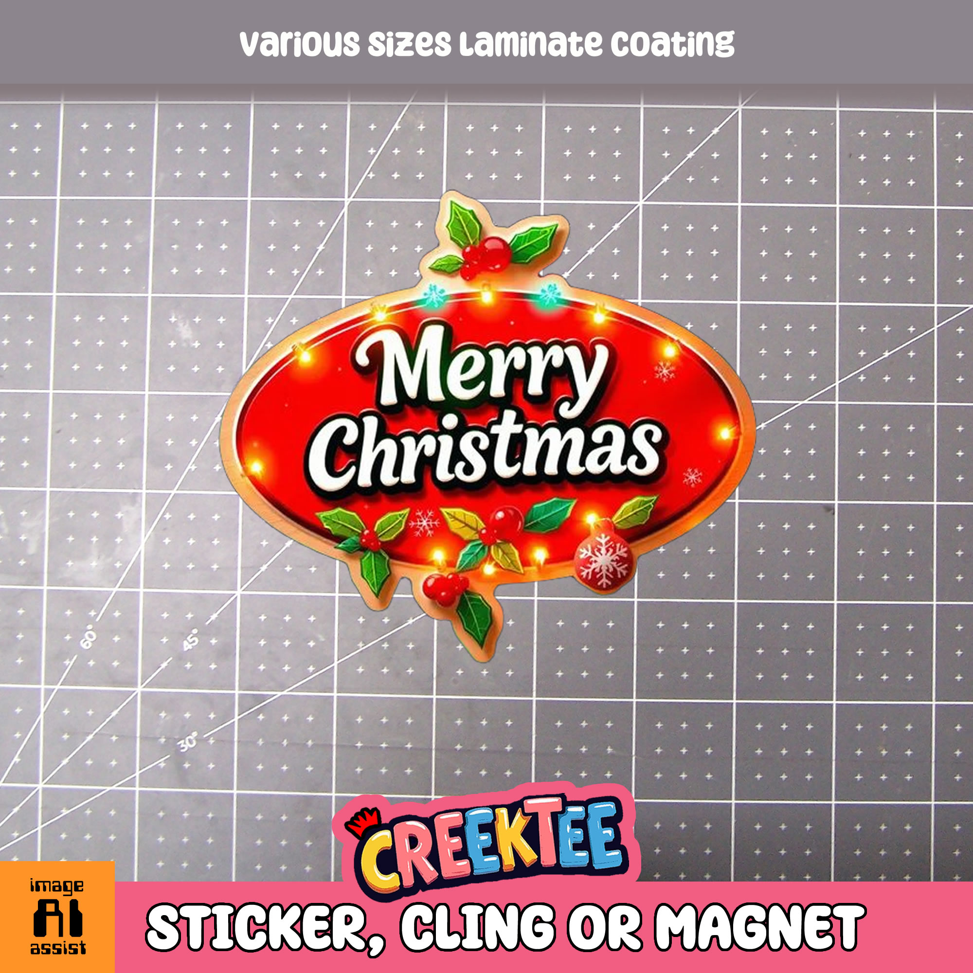 Merry Christmas Die Cut Vinyl Sticker  Window Cling or Magnet with Laminate Coating in Various Sizes - Custom Bumper Sticker, Vinyl Sticker, or Magnet