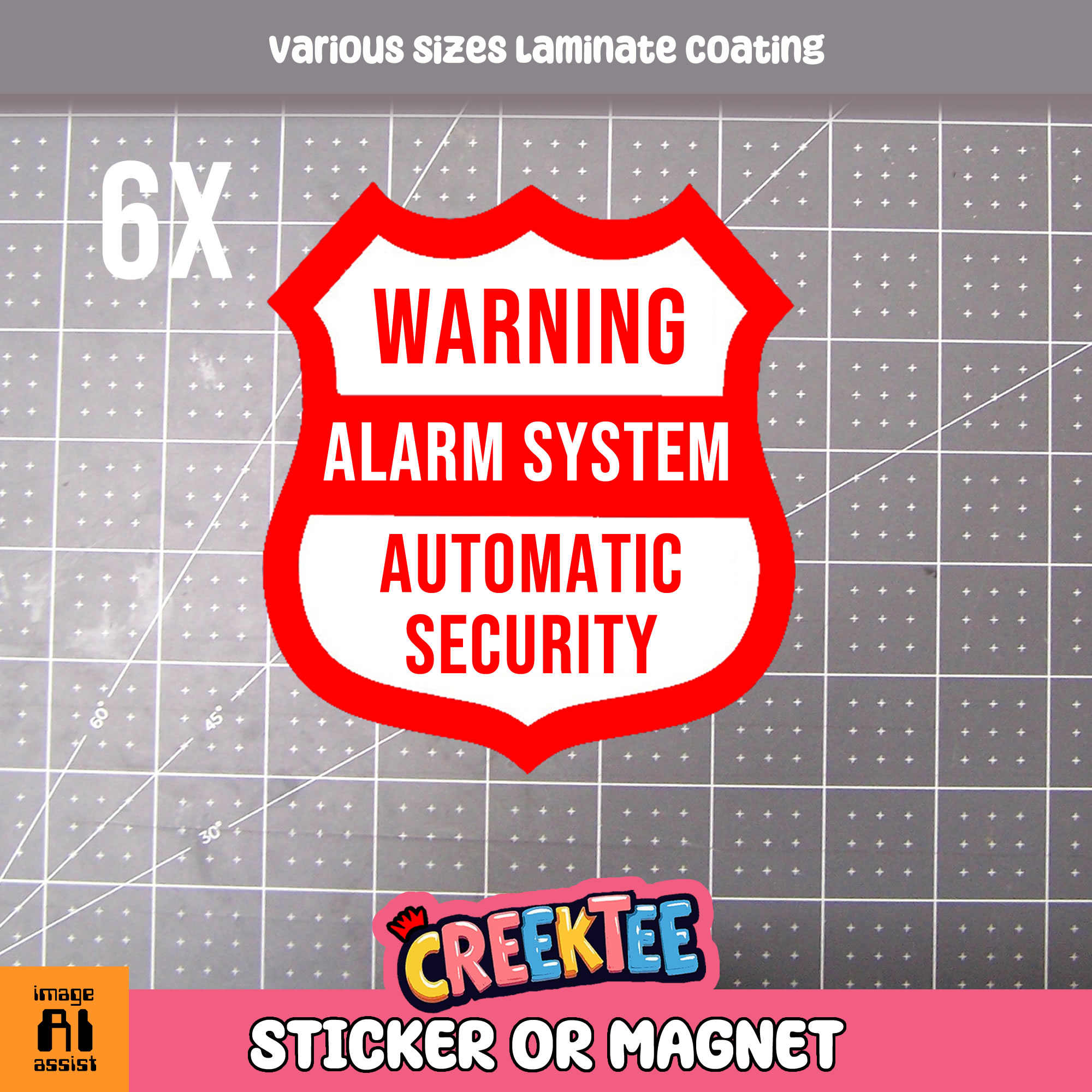 Warning Alarm System Automatic Security Die Cut Vinyl Sticker  Window Cling or Magnet with Laminate Coating in Various Sizes - Custom Bumper Sticker, Vinyl Sticker, or Magnet