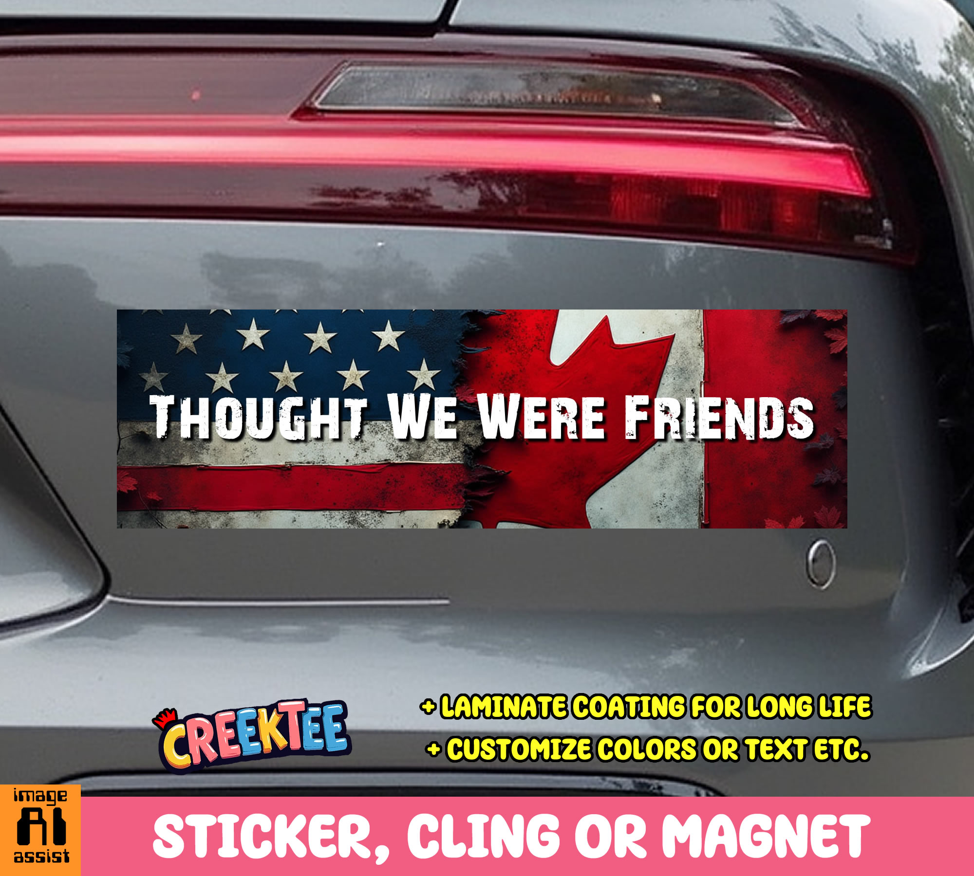Thought We Were Friends Vinyl Bumper Sticker  Window Cling or Magnet in UV Laminate Coating and Various Sizes - Custom Bumper Sticker, Vinyl Sticker, or Magnet