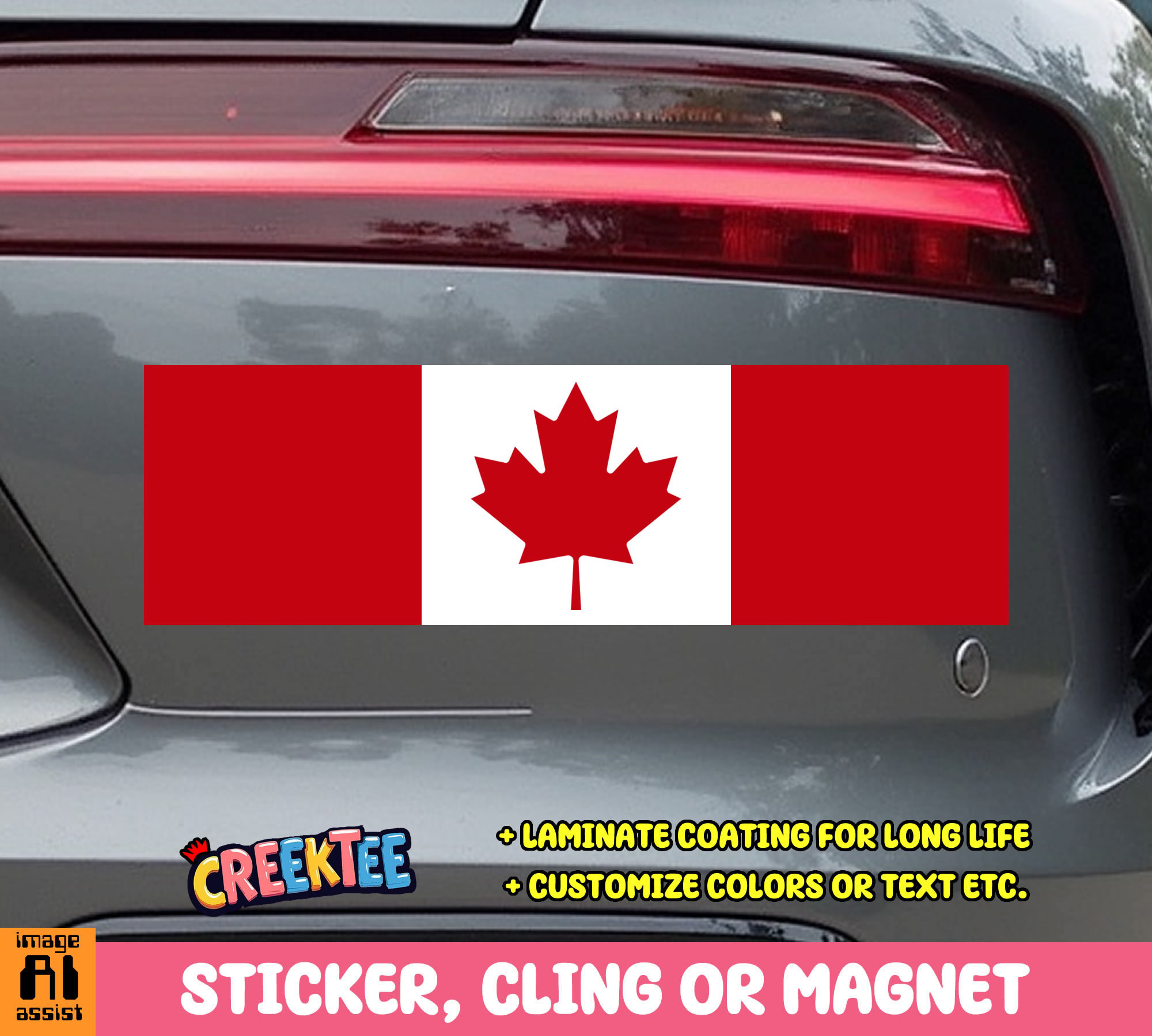 Canada Flag Vinyl Bumper Sticker  Window Cling or Bumper Sticker Magnet in UV Laminate Coating - Custom Bumper Sticker, Vinyl Sticker, or Magnet