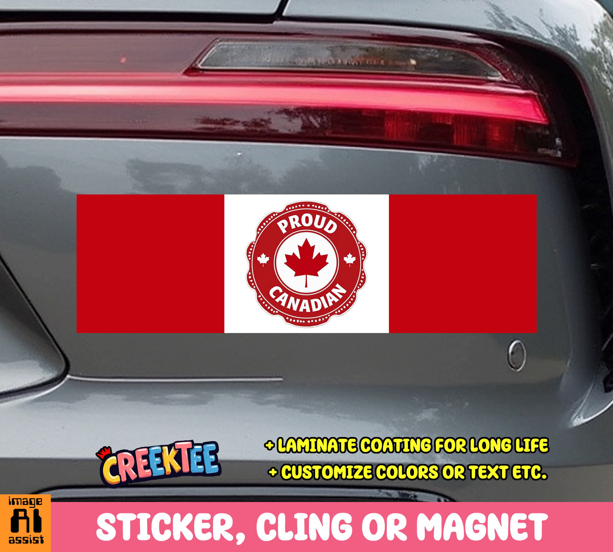 Proud Canadian Vinyl Bumper Sticker  Window Cling or Bumper Sticker Magnet in UV Laminate Coating - Custom Bumper Sticker, Vinyl Sticker, or Magnet