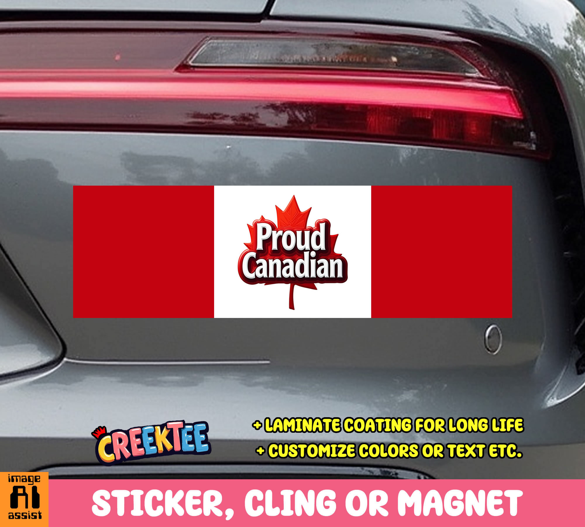 Proud Canadian Vinyl Bumper Sticker  Window Cling or Bumper Sticker Magnet in UV Laminate Coating - Custom Bumper Sticker, Vinyl Sticker, or Magnet
