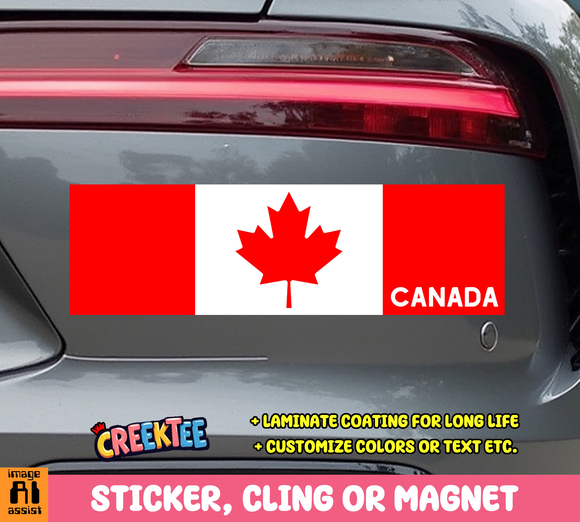 Canada Vinyl Bumper Sticker  Window Cling or Bumper Sticker Magnet in UV Laminate Coating - Custom Bumper Sticker, Vinyl Sticker, or Magnet