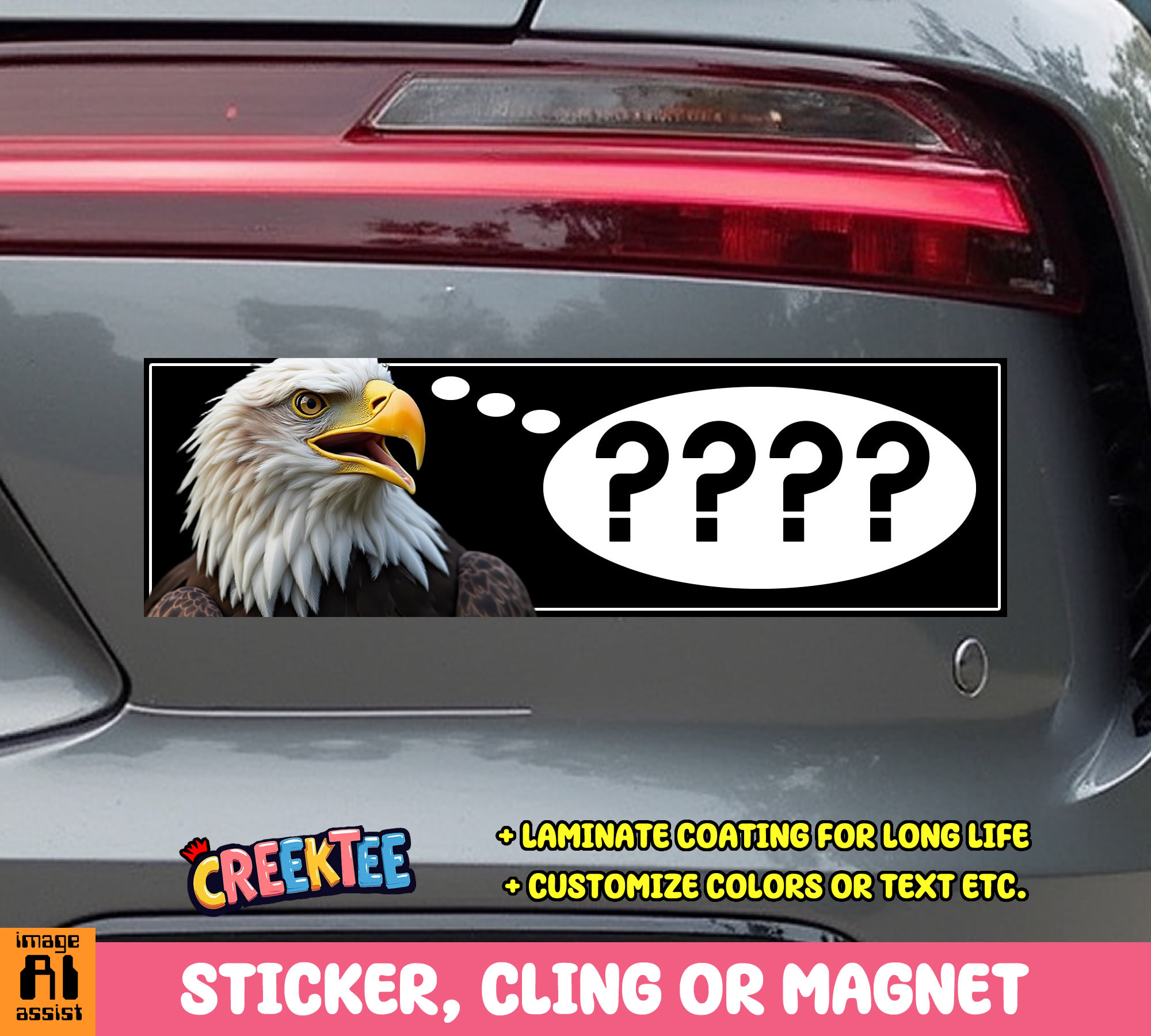 Eagle -    Vinyl Bumper Sticker  Window Cling or Magnet in UV Laminate Coating and Various Sizes - Custom Bumper Sticker, Vinyl Sticker, or Magnet
