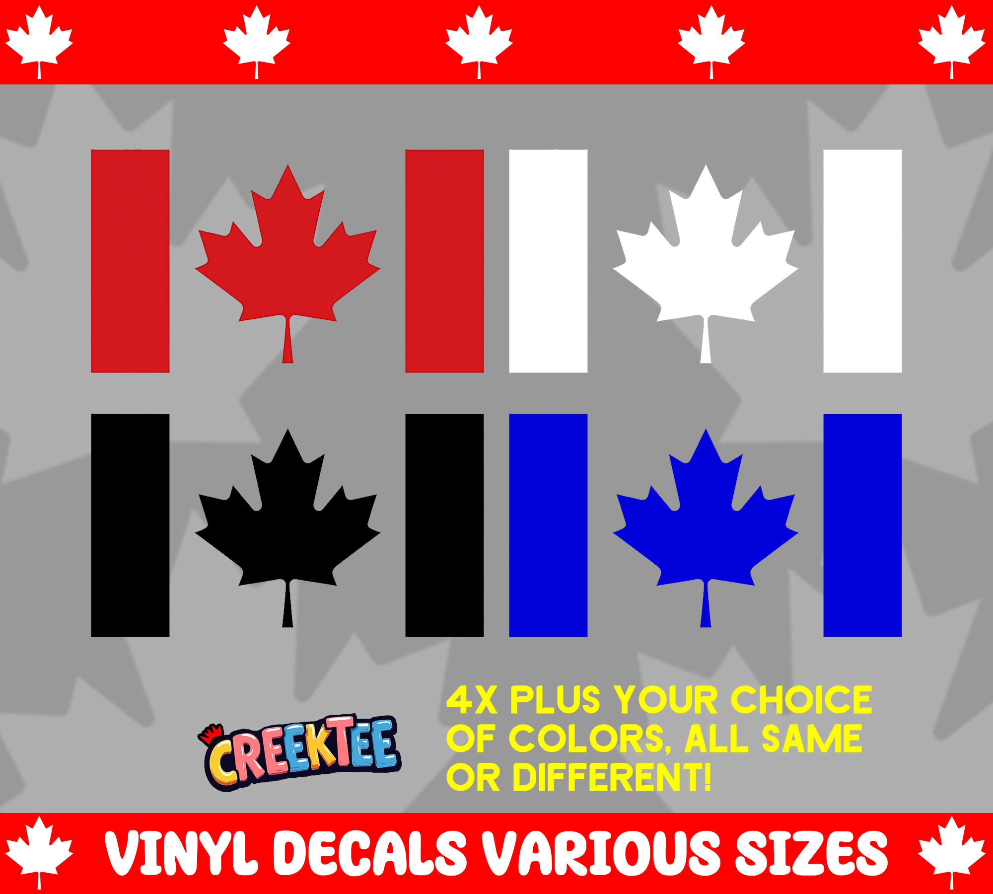 Canada Flag Vinyl Decal In Various Colors  Chrome Colors and Various Sizes - Custom Bumper Sticker, Vinyl Sticker, or Magnet