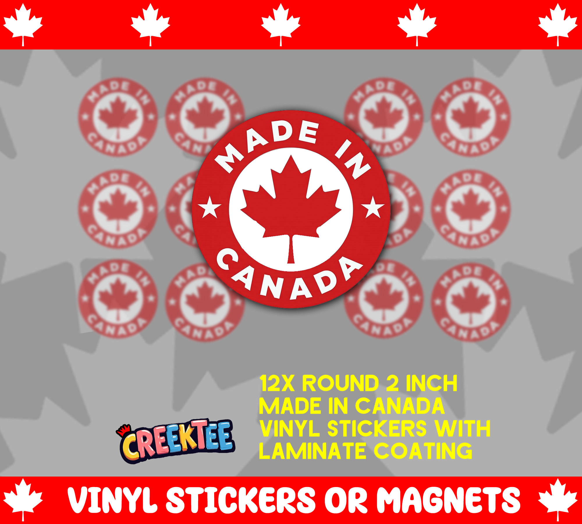 12x Made In Canada round 2 inch vinyl stickers  - Custom Bumper Sticker, Vinyl Sticker, or Magnet