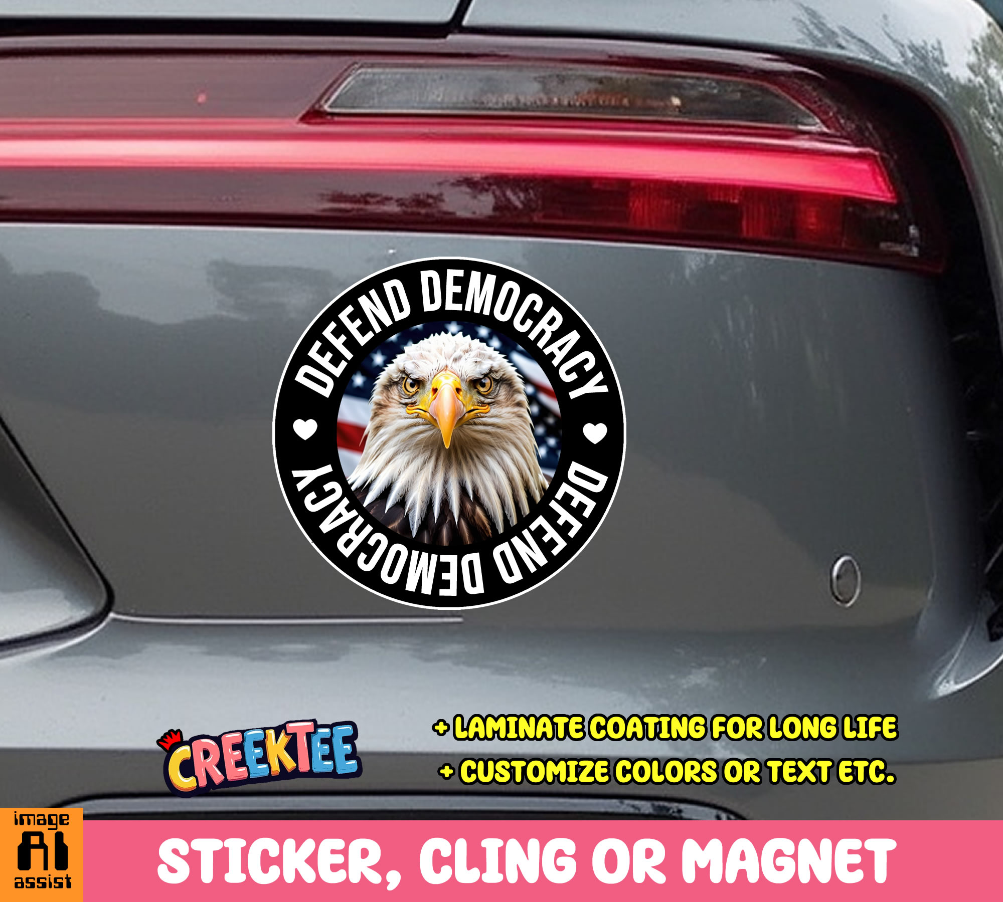 Defend Democracy Die Cut Vinyl Sticker  Window Cling or Magnet with Laminate Coating in Various Sizes - Custom Bumper Sticker, Vinyl Sticker, or Magnet