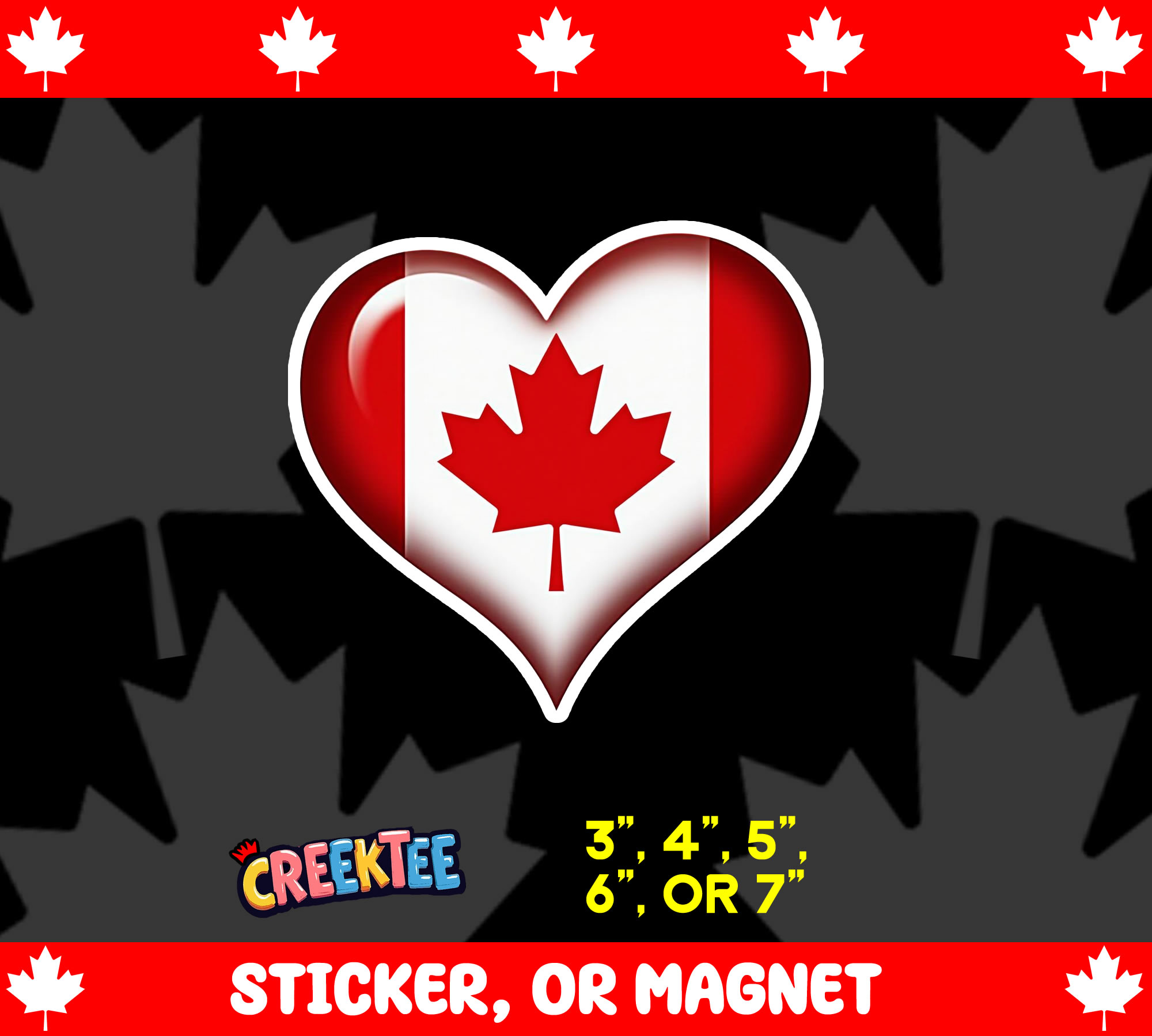 Heart Canada Flag Die Cut Vinyl Sticker  Window Cling or Magnet with Laminate Coating in Various Sizes - Custom Bumper Sticker, Vinyl Sticker, or Magnet